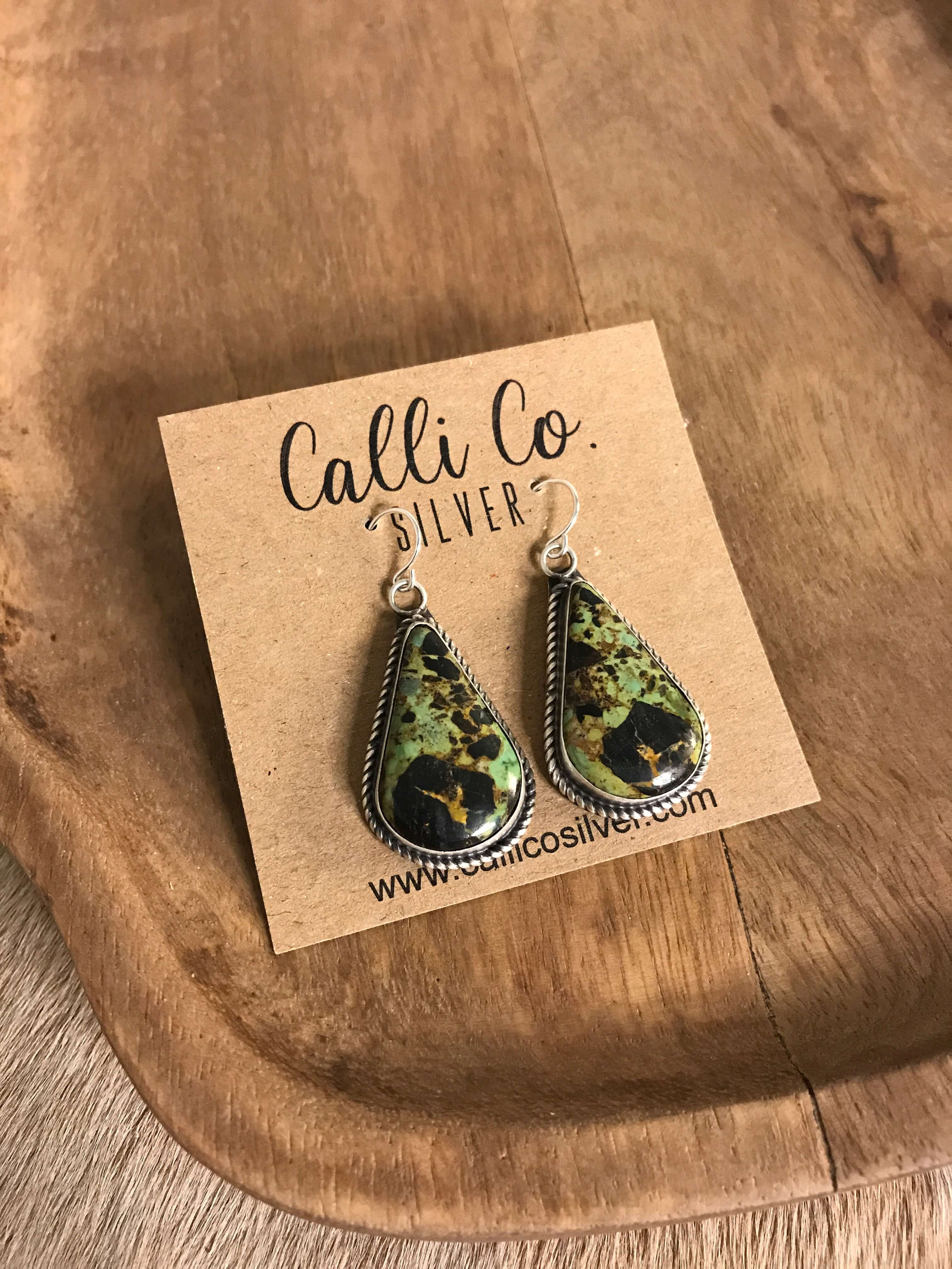 The Black Jack Dangles, 10 xx-Earrings-Calli Co., Turquoise and Silver Jewelry, Native American Handmade, Zuni Tribe, Navajo Tribe, Brock Texas