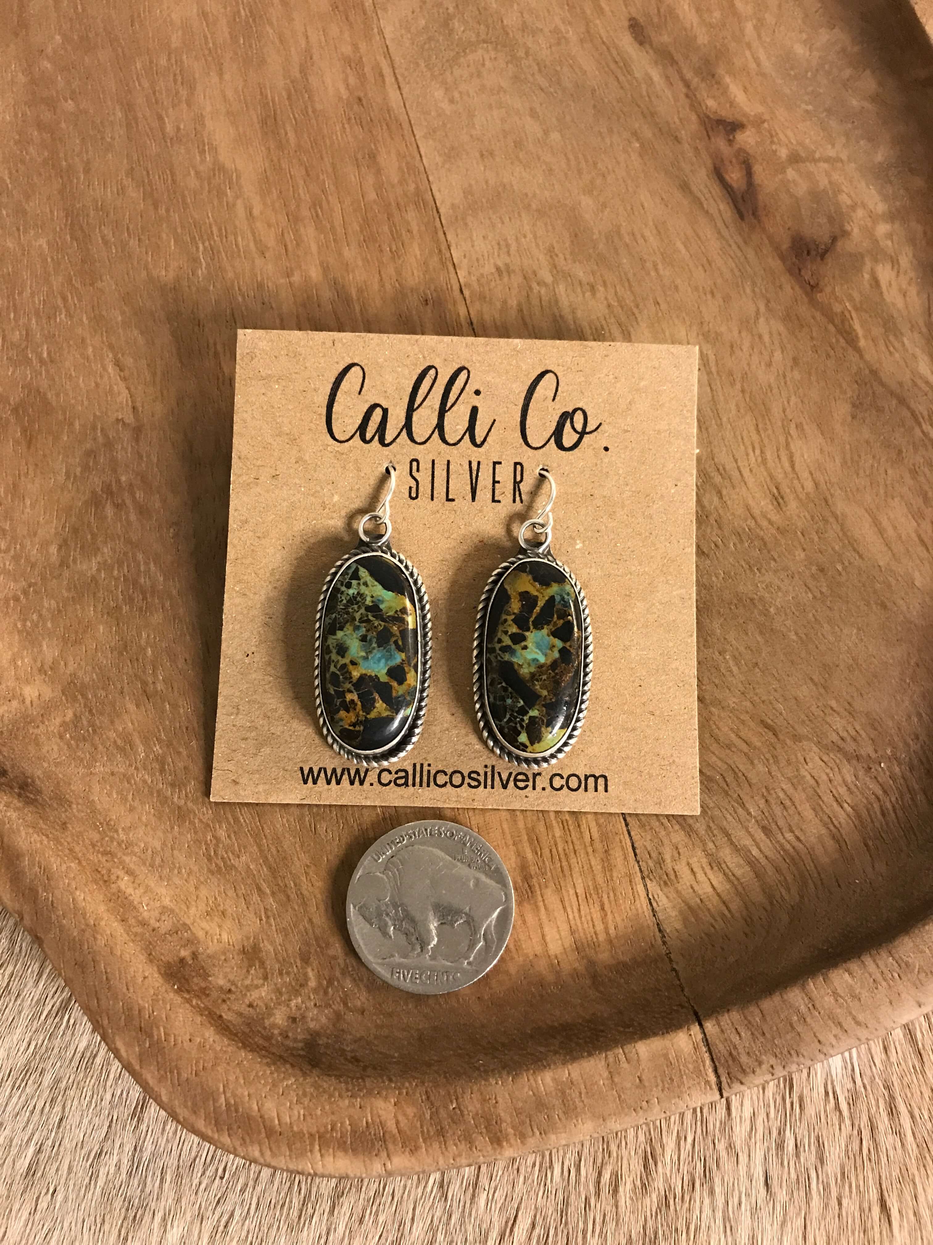 The Black Jack Dangles, 11 xx-Earrings-Calli Co., Turquoise and Silver Jewelry, Native American Handmade, Zuni Tribe, Navajo Tribe, Brock Texas