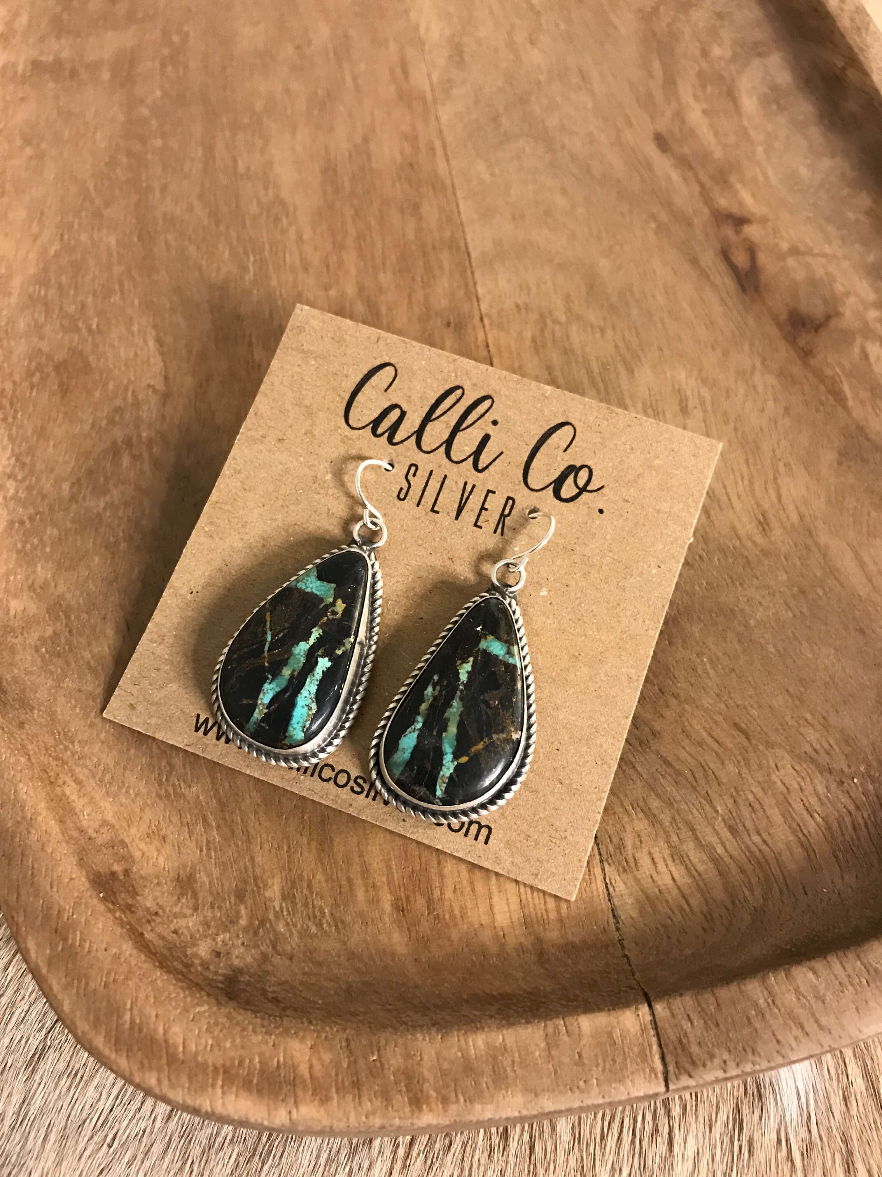 The Black Jack Dangles, 12 xx-Earrings-Calli Co., Turquoise and Silver Jewelry, Native American Handmade, Zuni Tribe, Navajo Tribe, Brock Texas