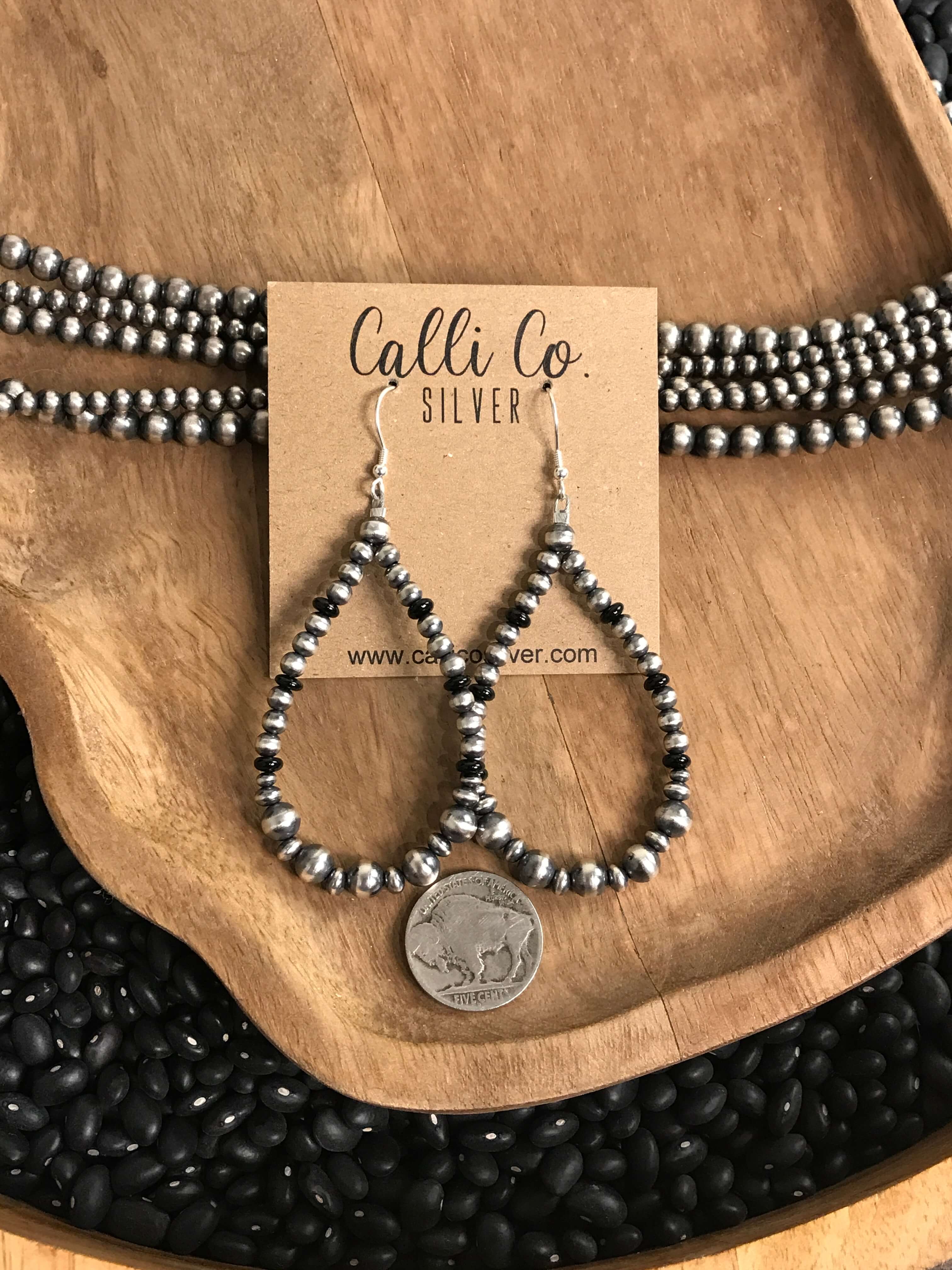 The Tova Onyx Hoops-Earrings-Calli Co., Turquoise and Silver Jewelry, Native American Handmade, Zuni Tribe, Navajo Tribe, Brock Texas