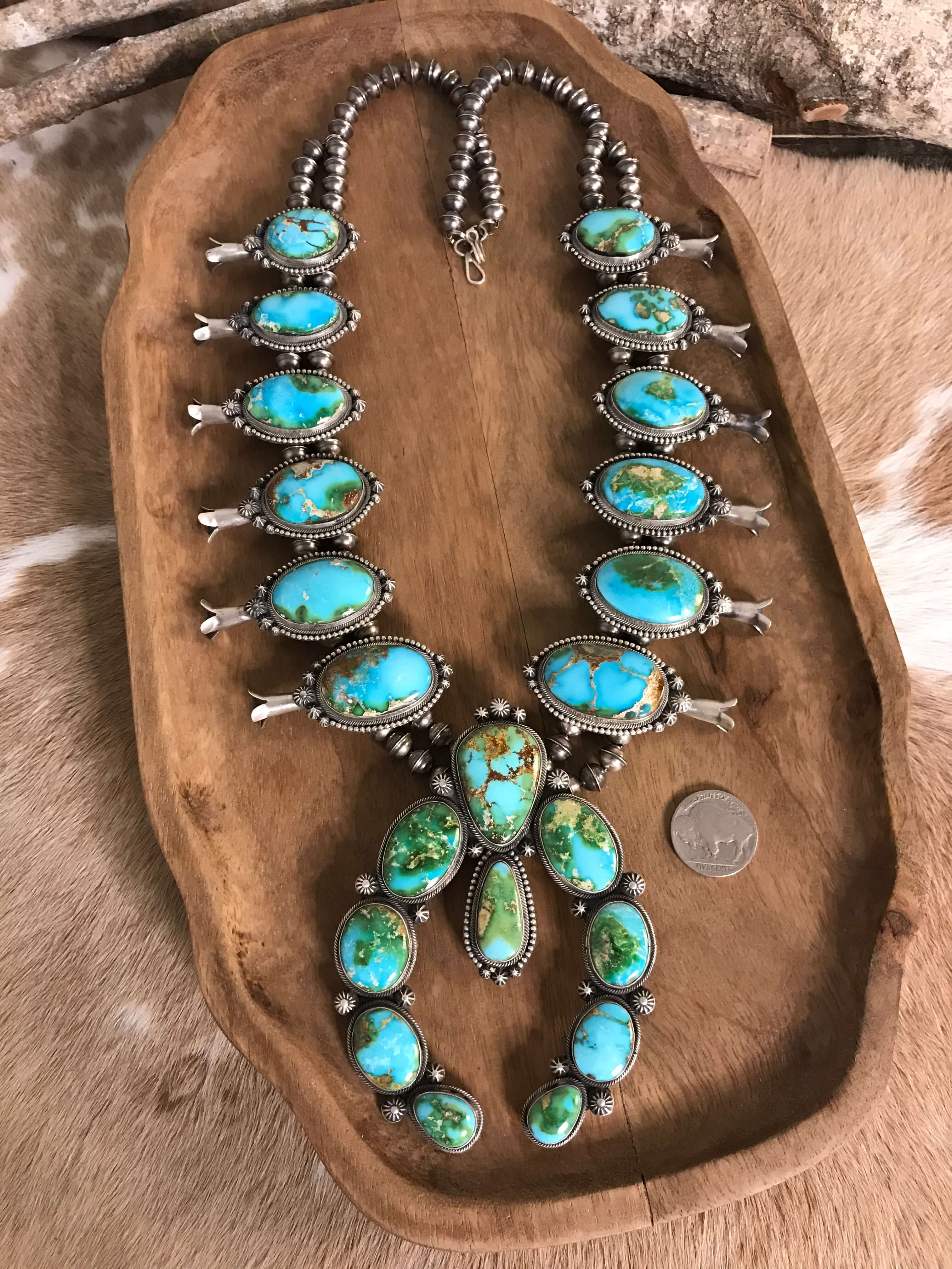 The Northvale Squash Blossom Necklace-Necklaces-Calli Co., Turquoise and Silver Jewelry, Native American Handmade, Zuni Tribe, Navajo Tribe, Brock Texas