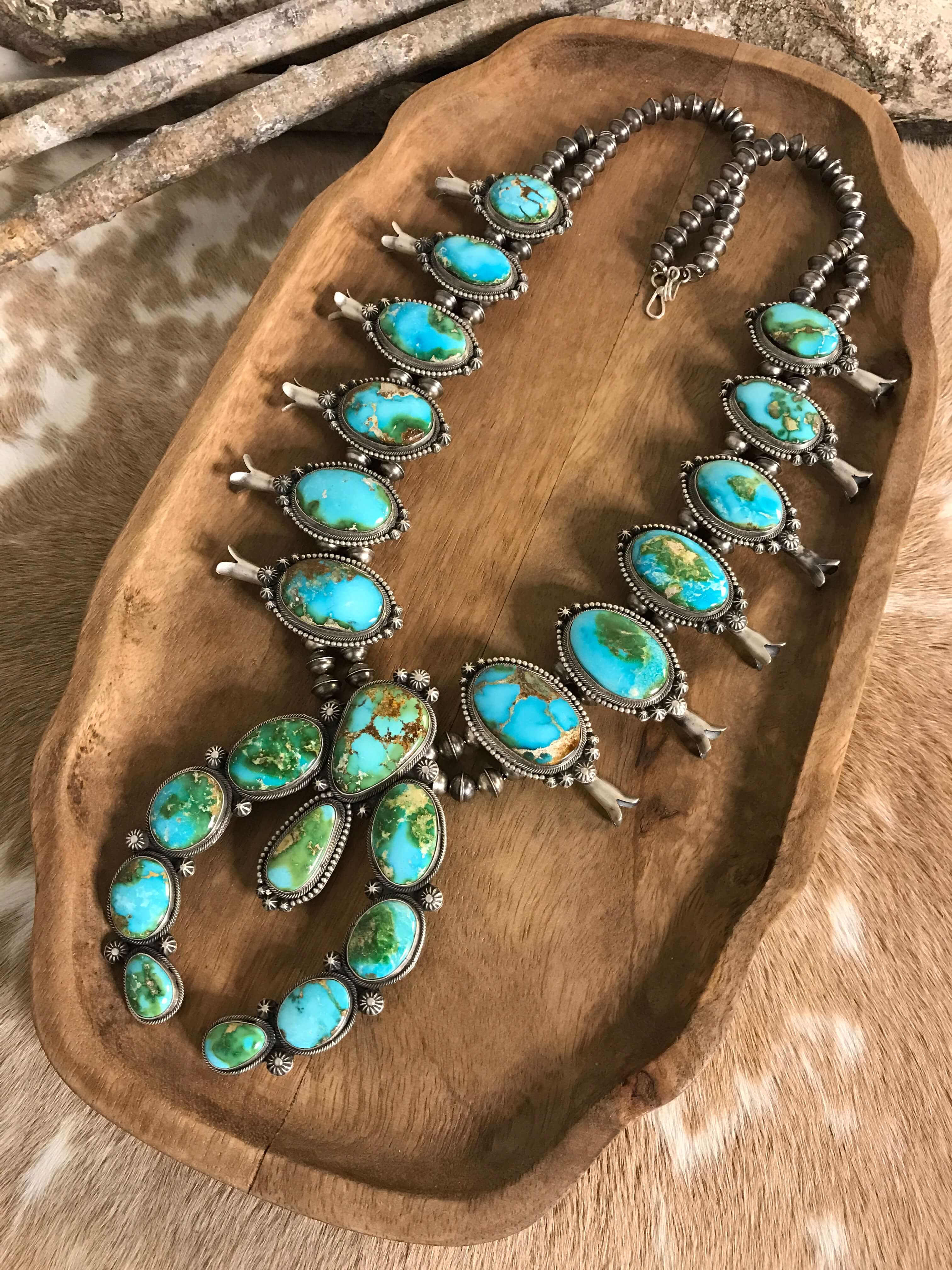 The Northvale Squash Blossom Necklace-Necklaces-Calli Co., Turquoise and Silver Jewelry, Native American Handmade, Zuni Tribe, Navajo Tribe, Brock Texas