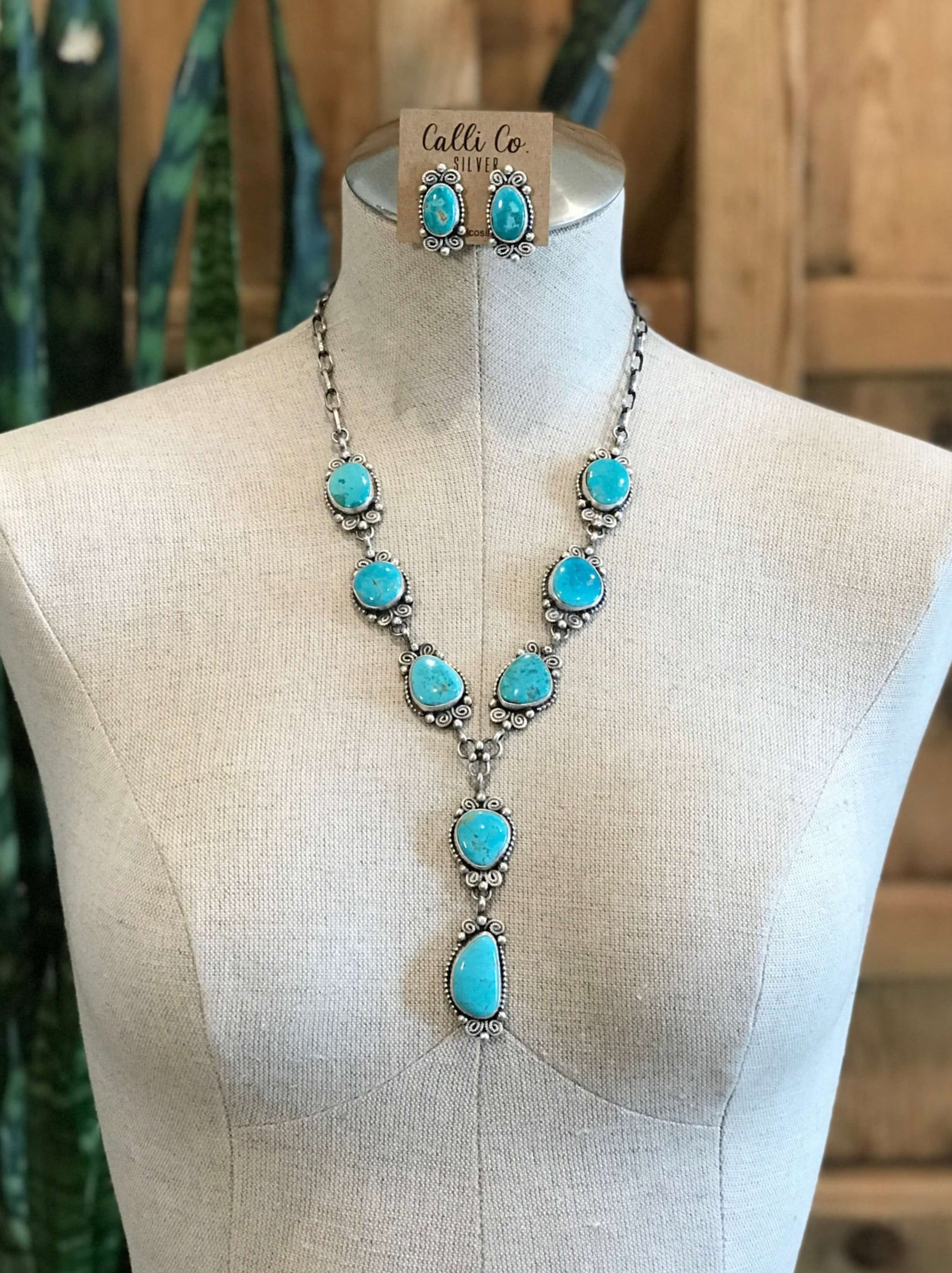 The Mansi Lariat Necklace Set-Necklaces-Calli Co., Turquoise and Silver Jewelry, Native American Handmade, Zuni Tribe, Navajo Tribe, Brock Texas