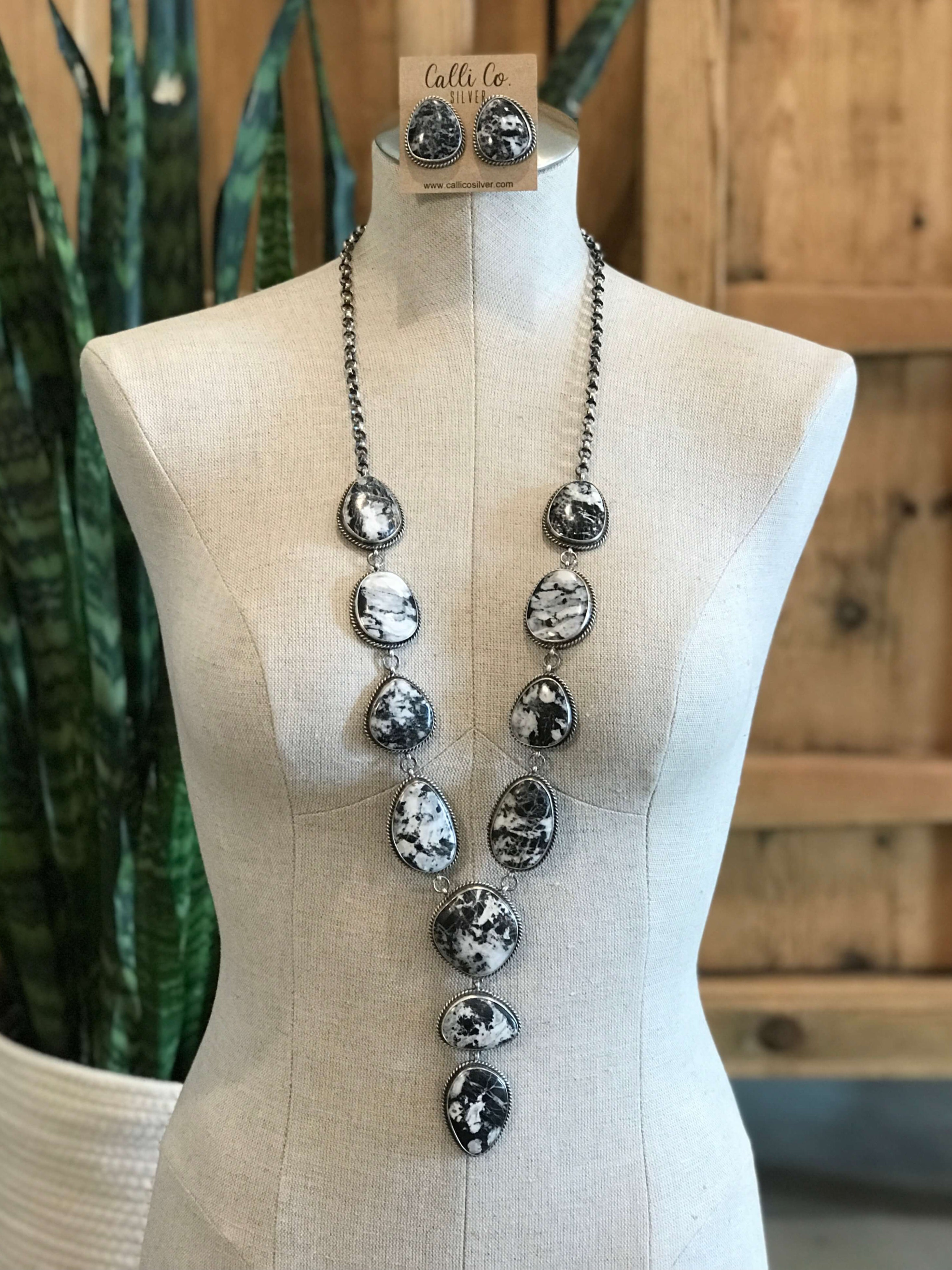 The Denali Lariat Necklace Set-Necklaces-Calli Co., Turquoise and Silver Jewelry, Native American Handmade, Zuni Tribe, Navajo Tribe, Brock Texas