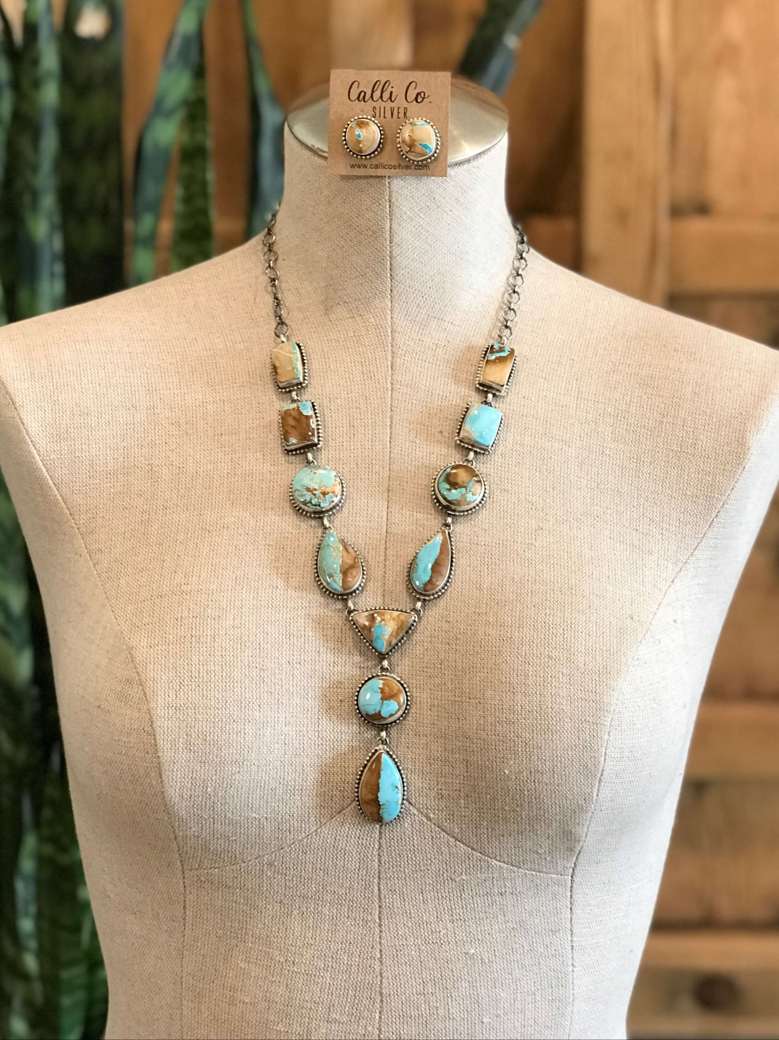 The Margo Lariat Necklace Set-Necklaces-Calli Co., Turquoise and Silver Jewelry, Native American Handmade, Zuni Tribe, Navajo Tribe, Brock Texas