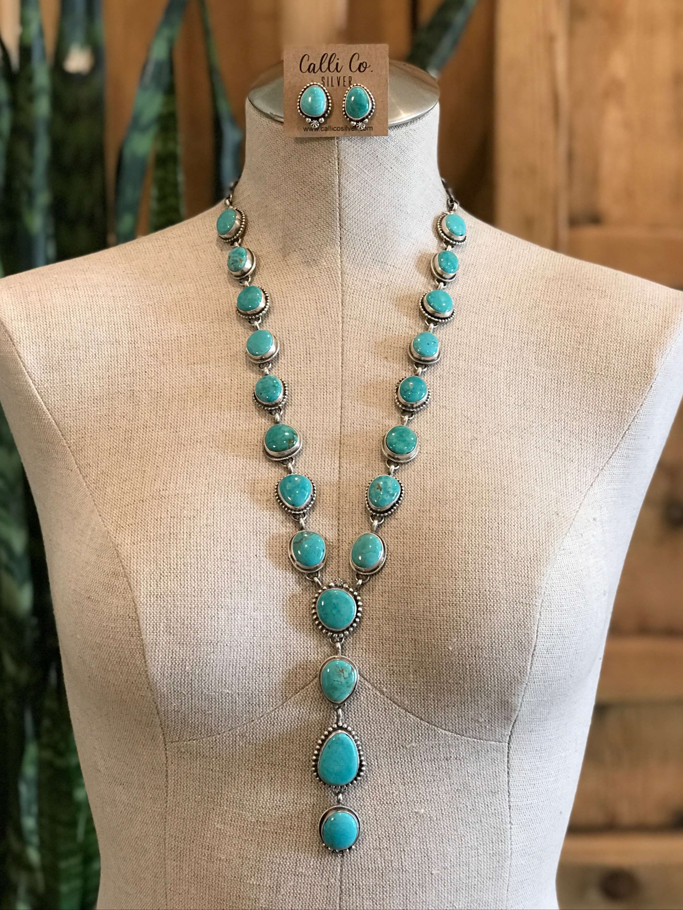 The Lanelle Lariat Necklace Set-Necklaces-Calli Co., Turquoise and Silver Jewelry, Native American Handmade, Zuni Tribe, Navajo Tribe, Brock Texas