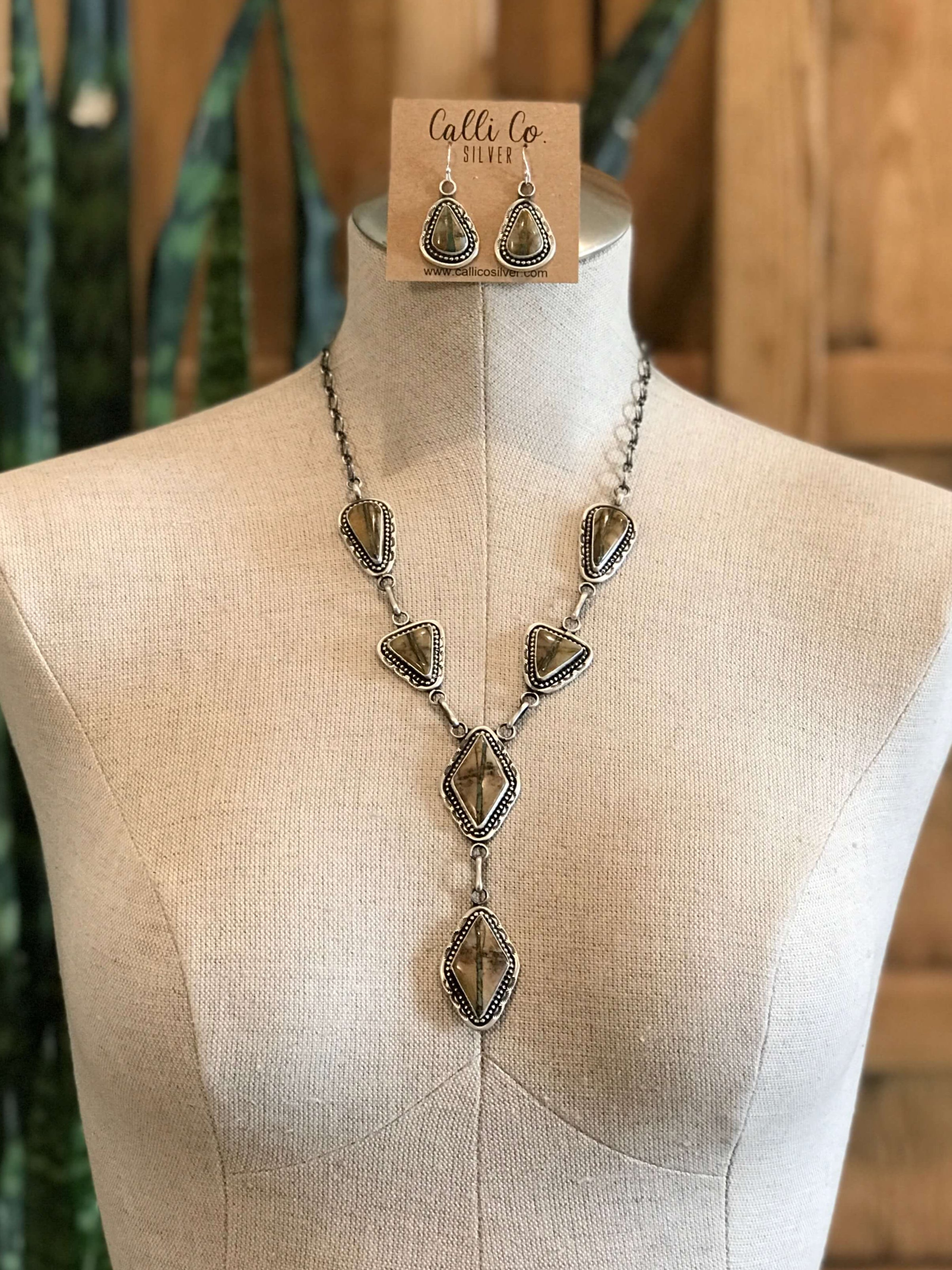 The Sanna Lariat Necklace Set-Necklaces-Calli Co., Turquoise and Silver Jewelry, Native American Handmade, Zuni Tribe, Navajo Tribe, Brock Texas
