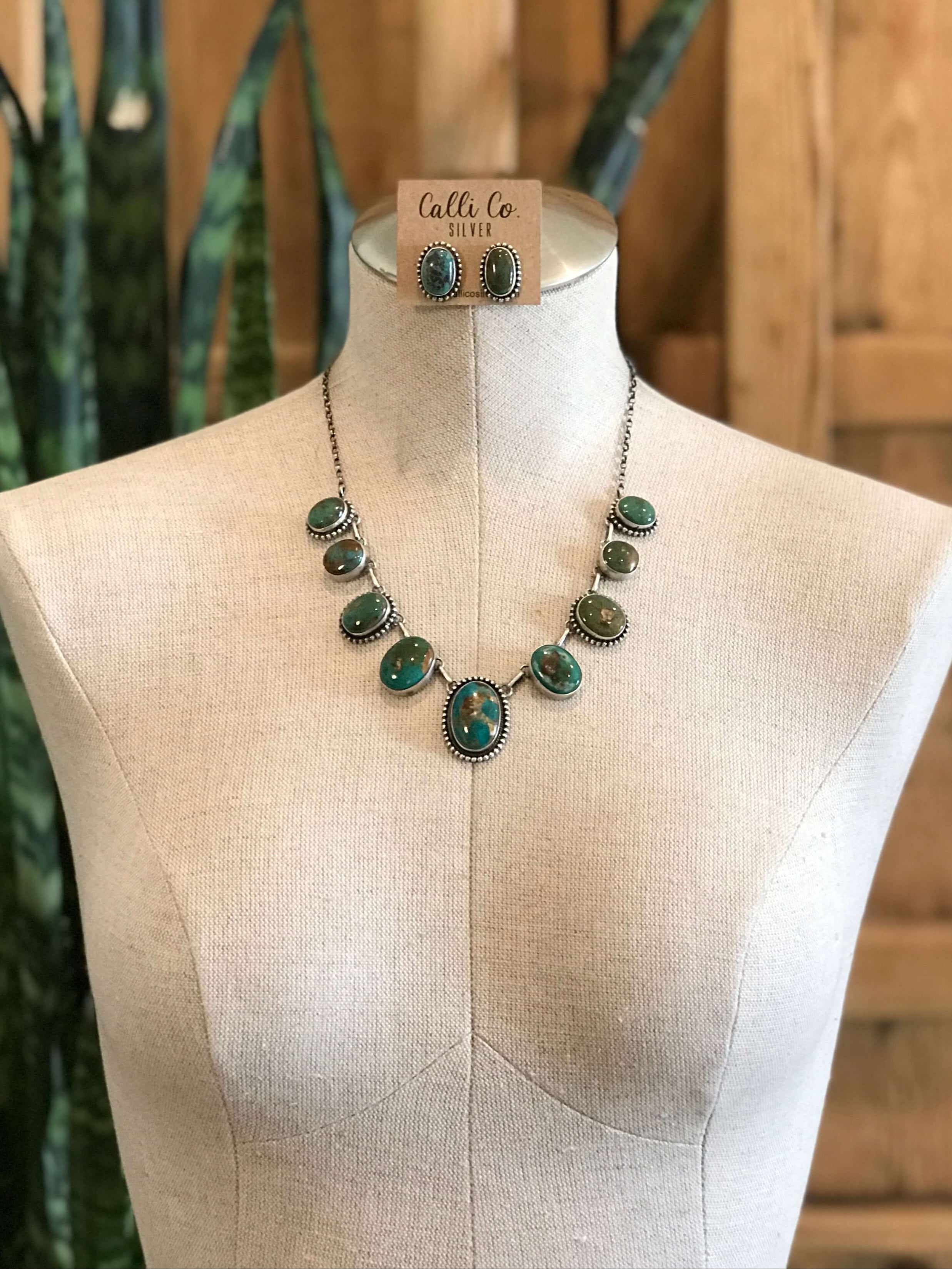 The Kiowa Turquoise Statement Necklace-Necklaces-Calli Co., Turquoise and Silver Jewelry, Native American Handmade, Zuni Tribe, Navajo Tribe, Brock Texas