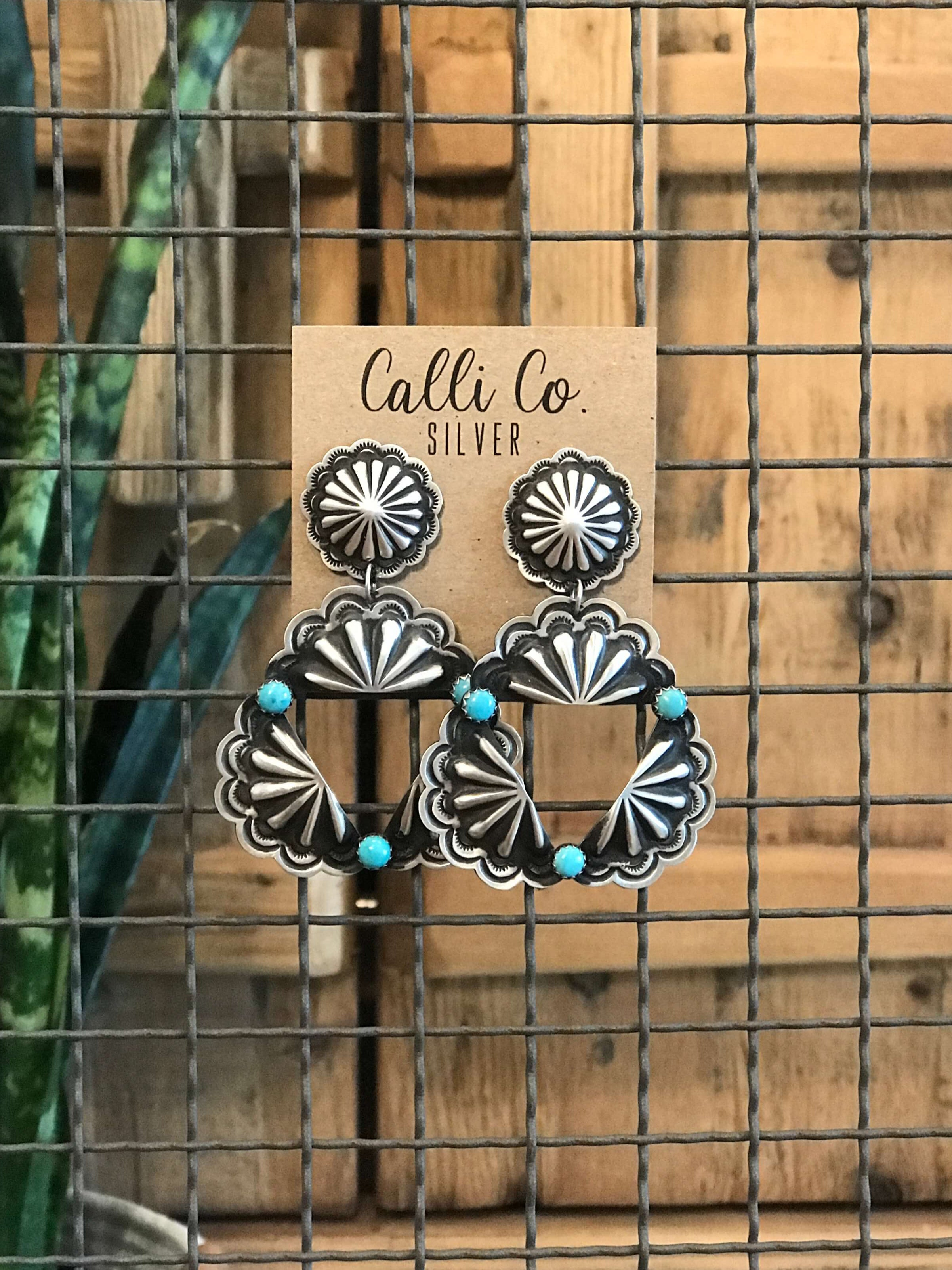 The Azalea Concho Earrings, 2-Earrings-Calli Co., Turquoise and Silver Jewelry, Native American Handmade, Zuni Tribe, Navajo Tribe, Brock Texas