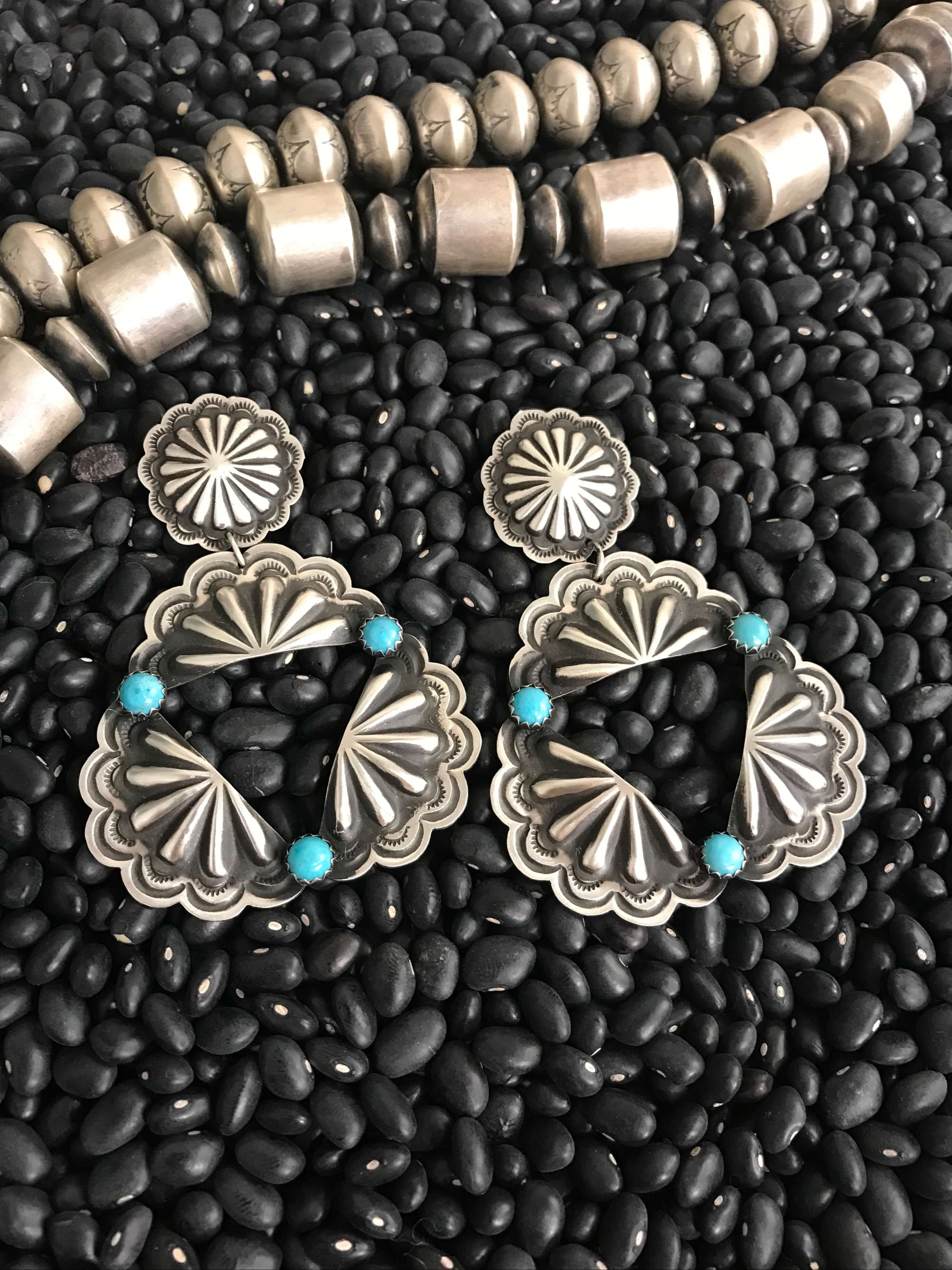 The Azalea Concho Earrings, 2-Earrings-Calli Co., Turquoise and Silver Jewelry, Native American Handmade, Zuni Tribe, Navajo Tribe, Brock Texas