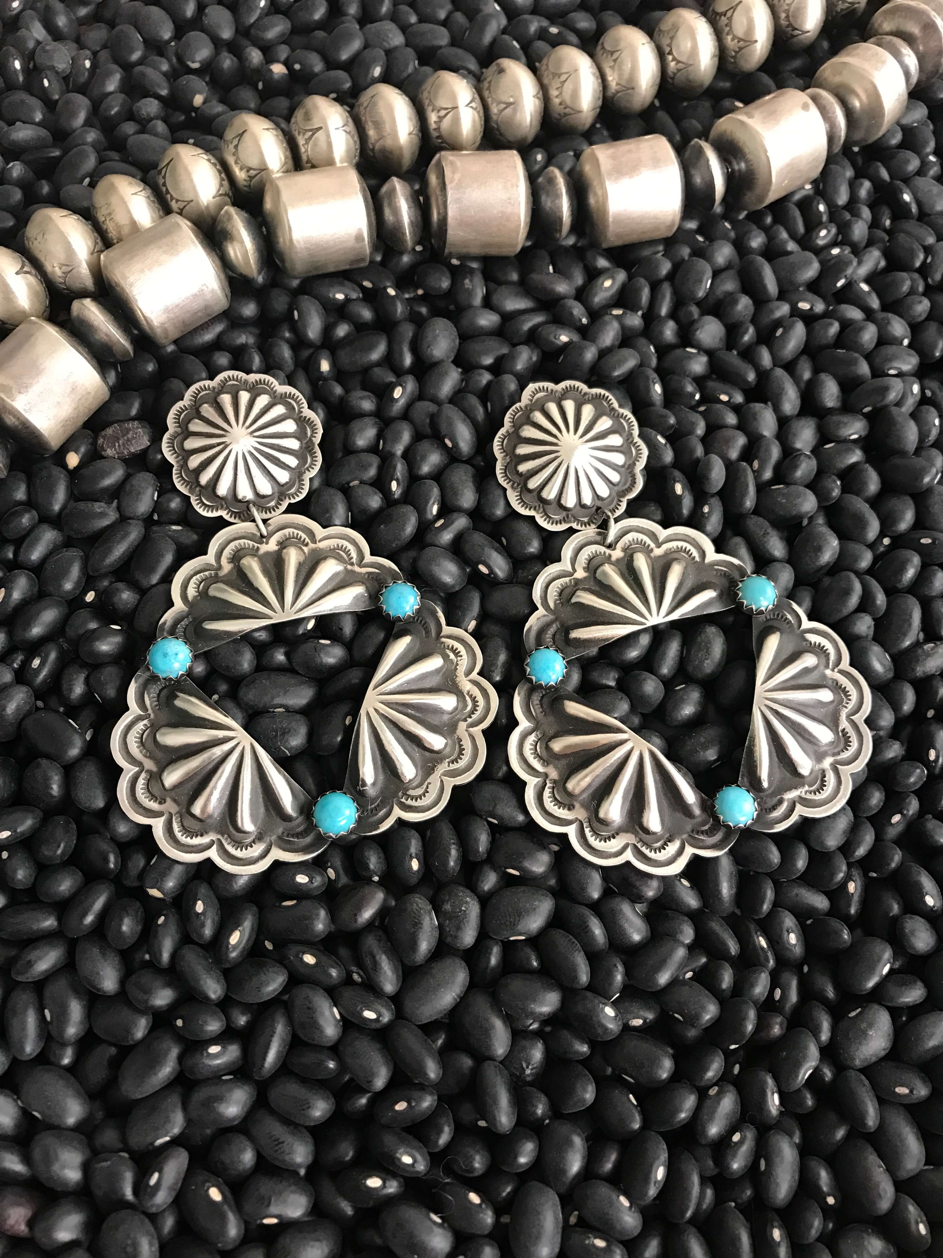 The Azalea Concho Earrings, 2-Earrings-Calli Co., Turquoise and Silver Jewelry, Native American Handmade, Zuni Tribe, Navajo Tribe, Brock Texas