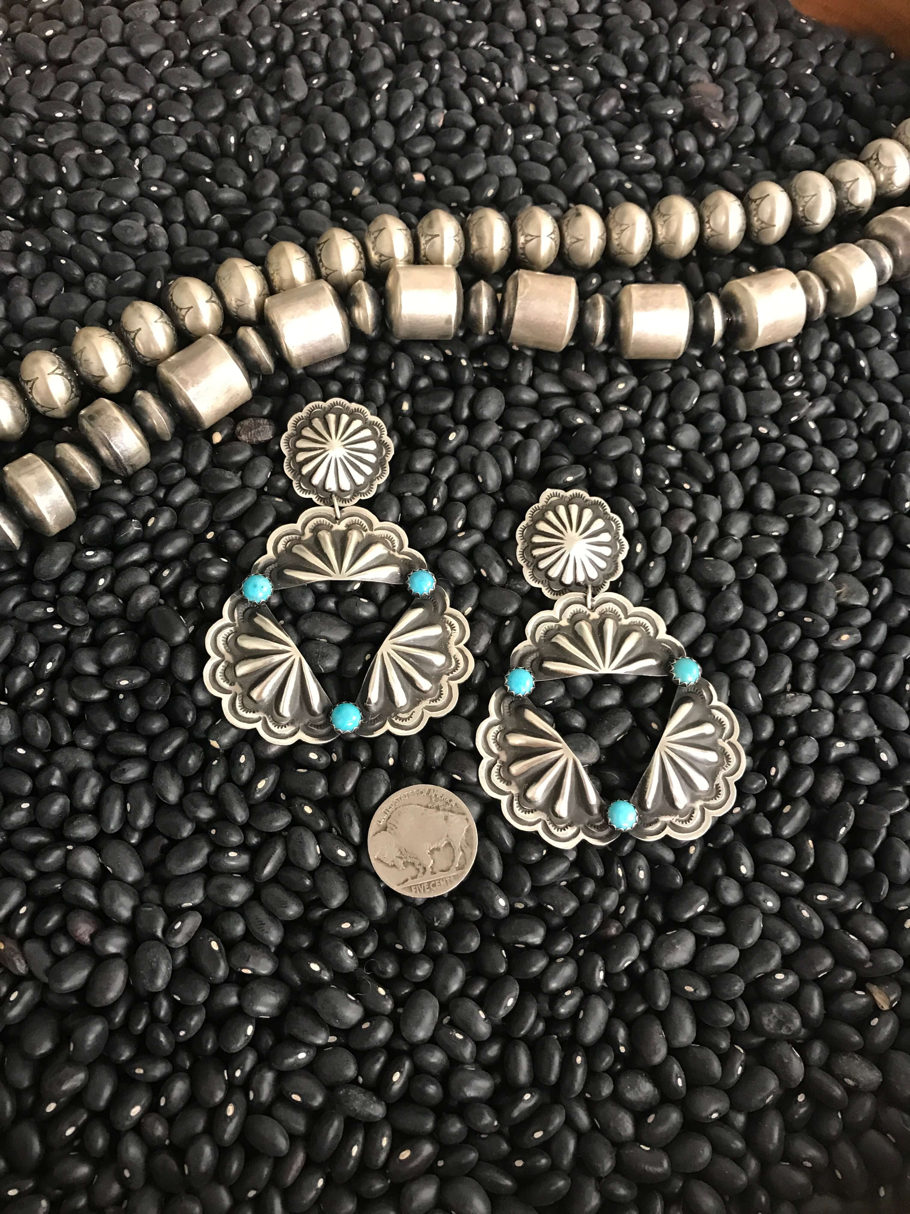 The Azalea Concho Earrings, 2-Earrings-Calli Co., Turquoise and Silver Jewelry, Native American Handmade, Zuni Tribe, Navajo Tribe, Brock Texas