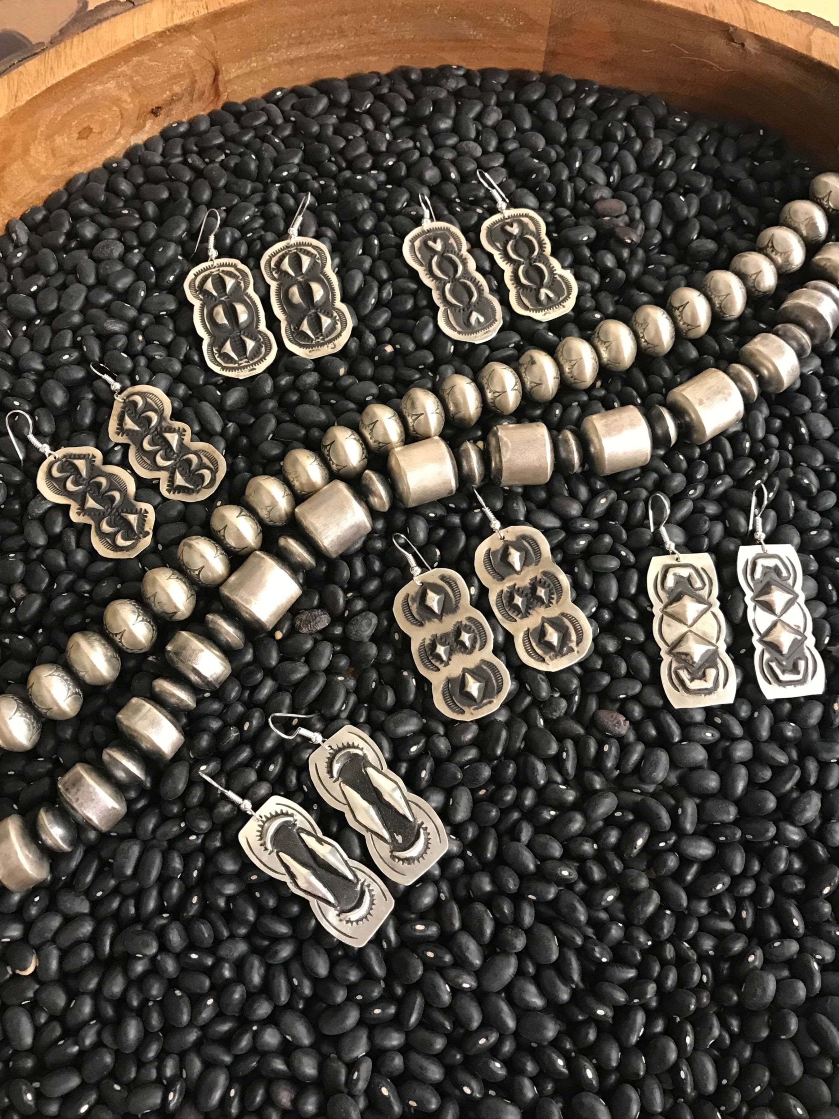 The Pueblo Stamped Earrings-Earrings-Calli Co., Turquoise and Silver Jewelry, Native American Handmade, Zuni Tribe, Navajo Tribe, Brock Texas