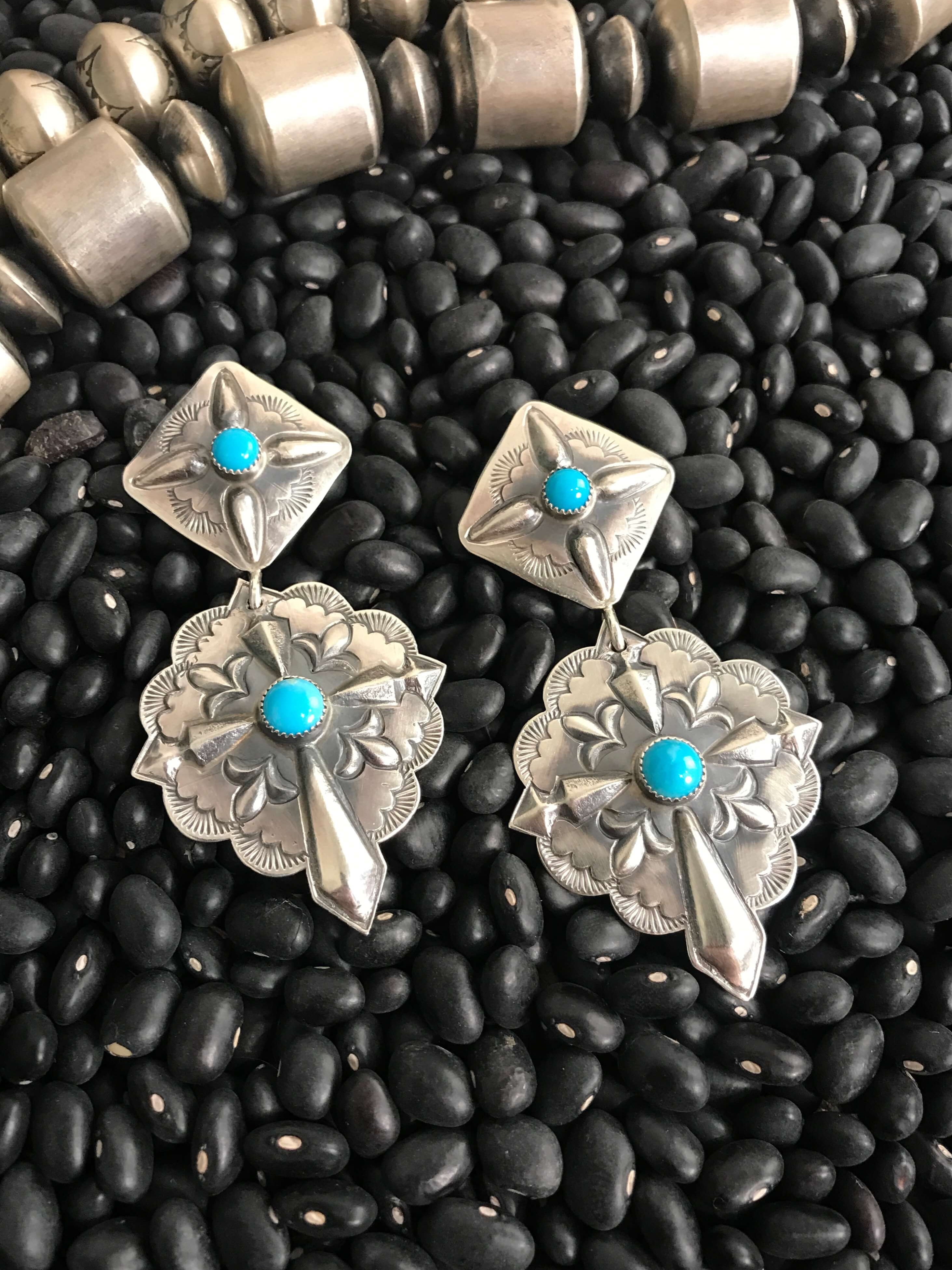 The Micah Earrings-Earrings-Calli Co., Turquoise and Silver Jewelry, Native American Handmade, Zuni Tribe, Navajo Tribe, Brock Texas