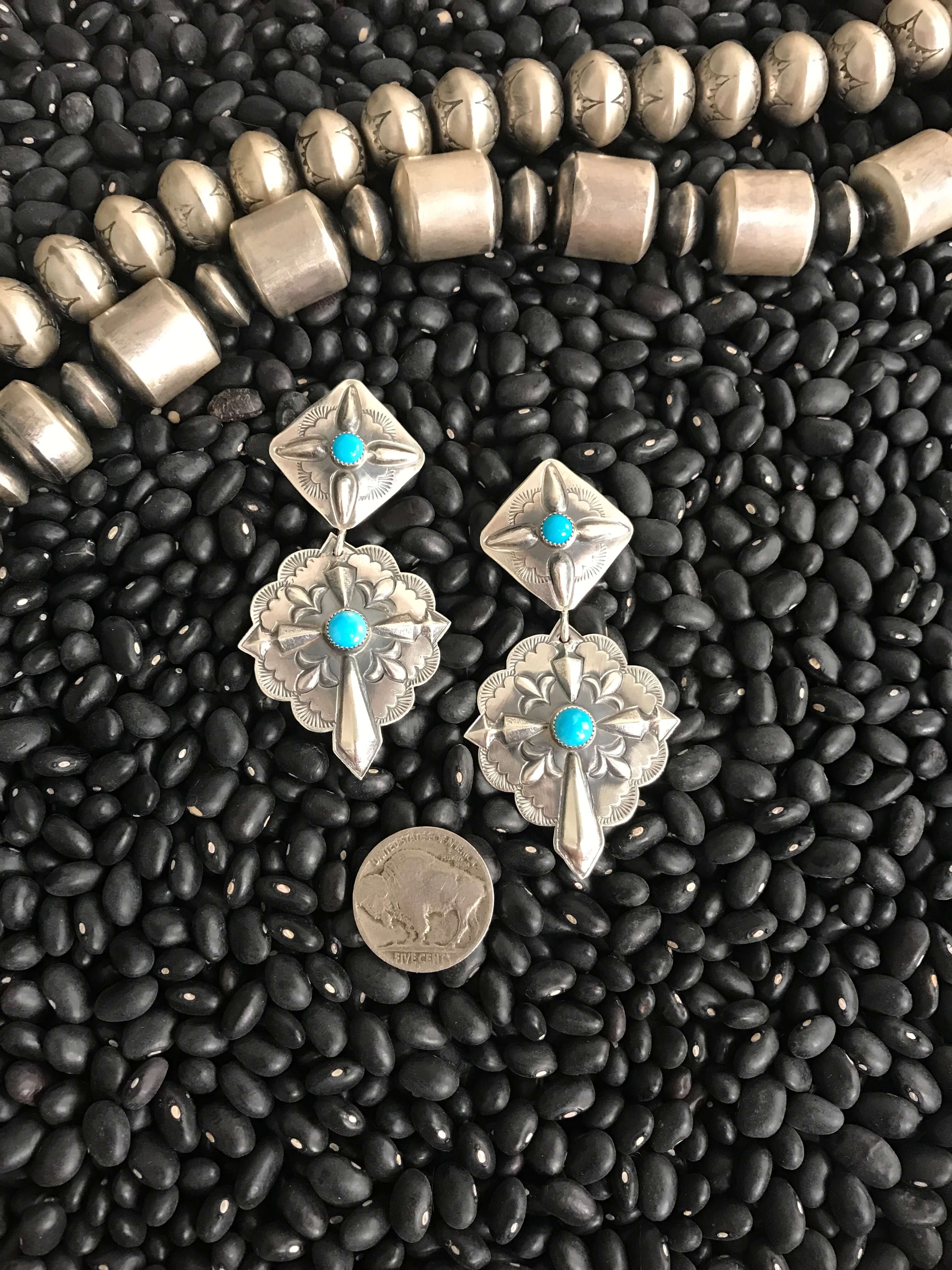 The Micah Earrings-Earrings-Calli Co., Turquoise and Silver Jewelry, Native American Handmade, Zuni Tribe, Navajo Tribe, Brock Texas