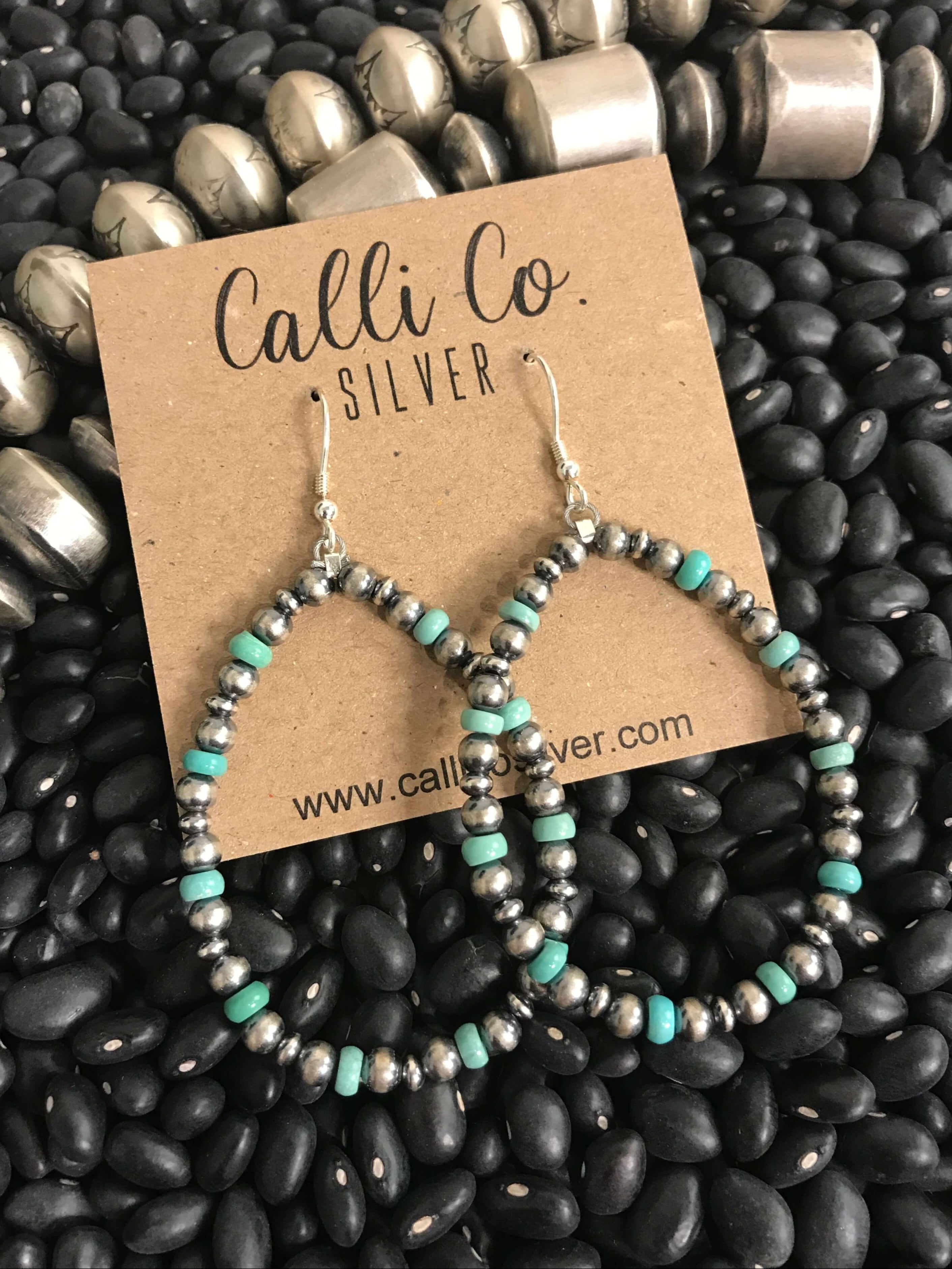 The Sabine Hoop Earrings-Earrings-Calli Co., Turquoise and Silver Jewelry, Native American Handmade, Zuni Tribe, Navajo Tribe, Brock Texas