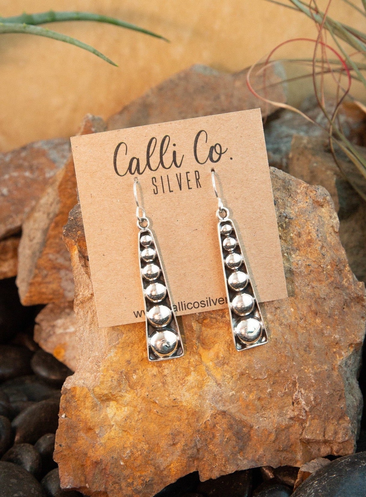 The Manning Sterling Earrings-Earrings-Calli Co., Turquoise and Silver Jewelry, Native American Handmade, Zuni Tribe, Navajo Tribe, Brock Texas