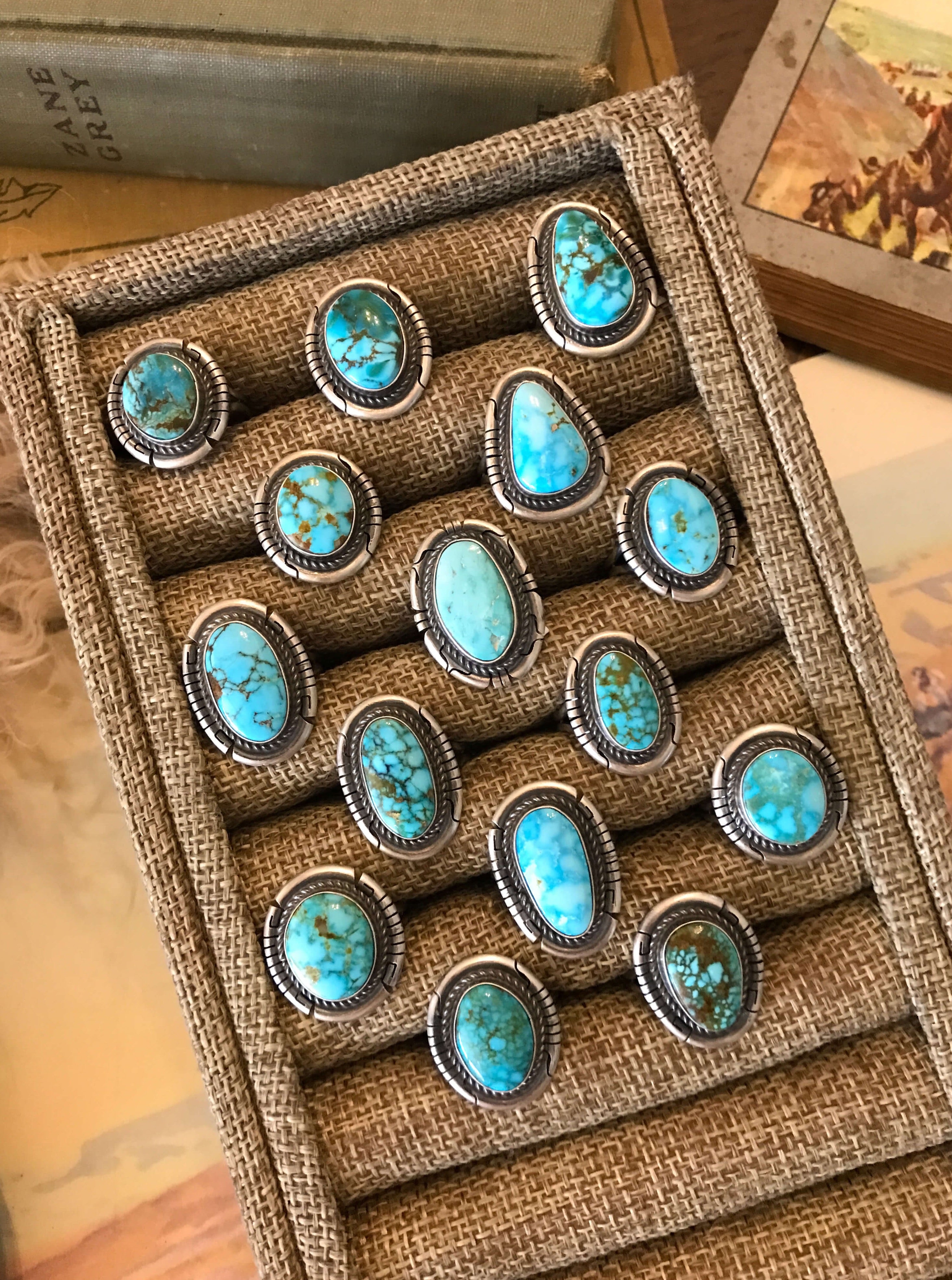 The Yale Rings in Blue Turquoise-Rings-Calli Co., Turquoise and Silver Jewelry, Native American Handmade, Zuni Tribe, Navajo Tribe, Brock Texas