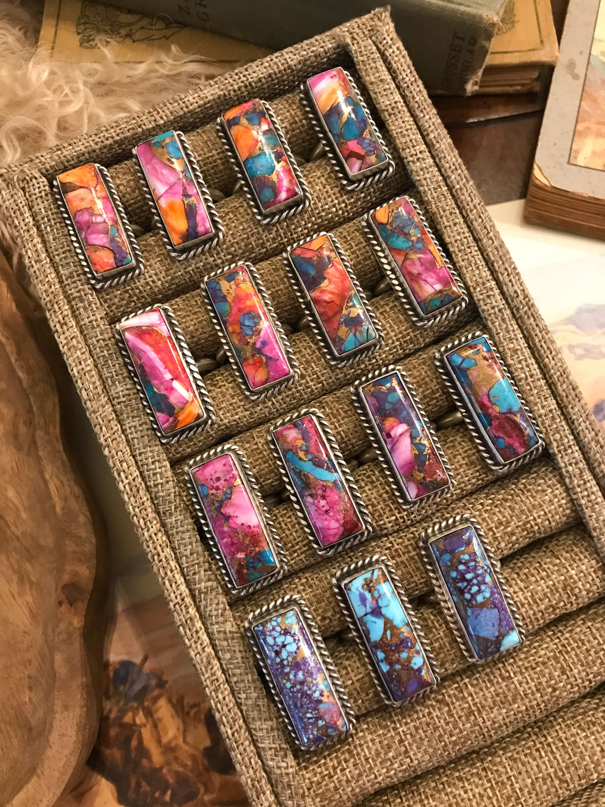 The Big Chief Pink Dahlia Rings-Rings-Calli Co., Turquoise and Silver Jewelry, Native American Handmade, Zuni Tribe, Navajo Tribe, Brock Texas