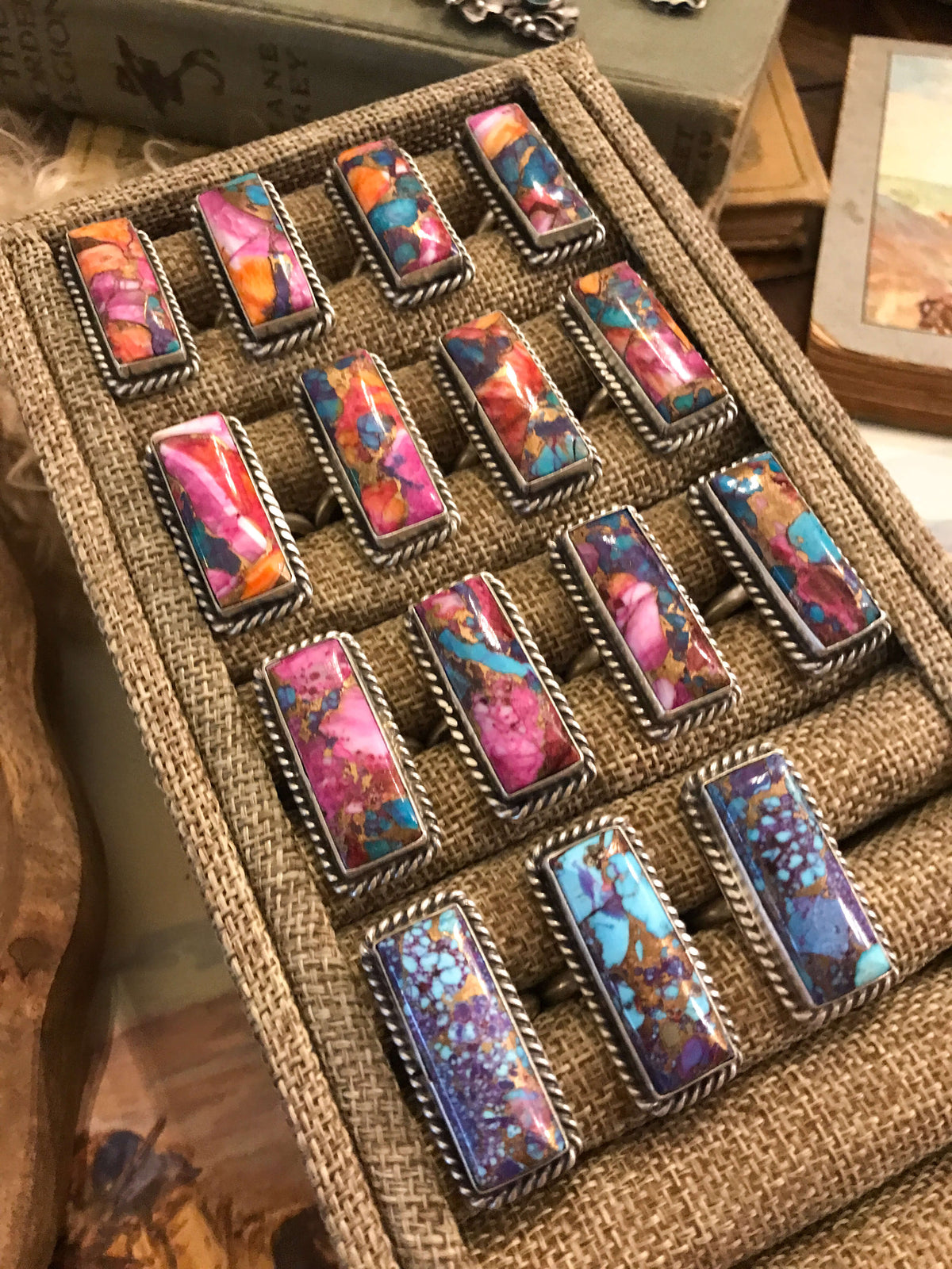 The Big Chief Pink Dahlia Rings-Rings-Calli Co., Turquoise and Silver Jewelry, Native American Handmade, Zuni Tribe, Navajo Tribe, Brock Texas
