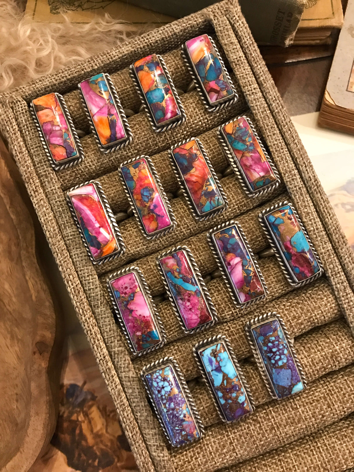 The Big Chief Pink Dahlia Rings-Rings-Calli Co., Turquoise and Silver Jewelry, Native American Handmade, Zuni Tribe, Navajo Tribe, Brock Texas