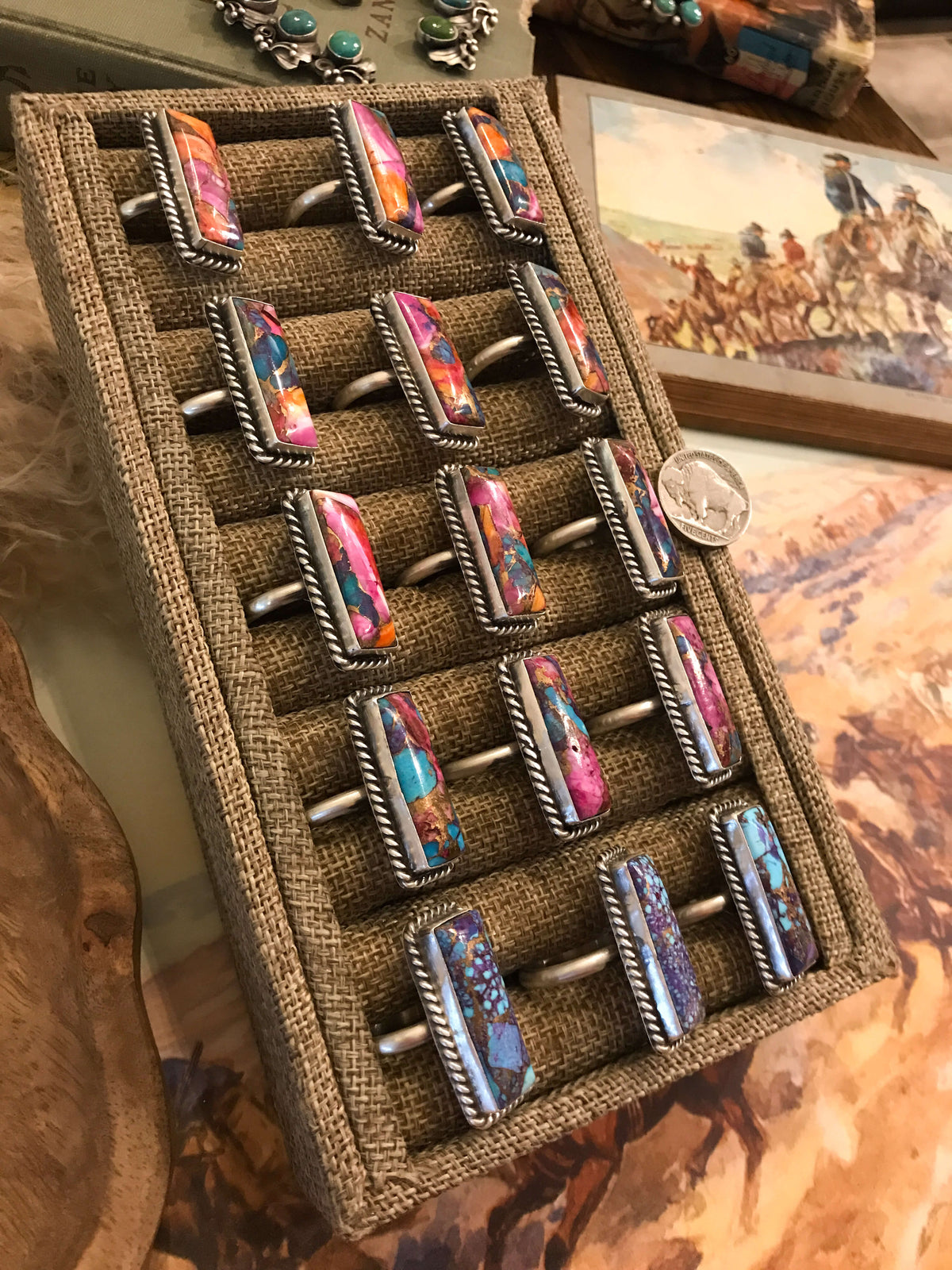 The Big Chief Pink Dahlia Rings-Rings-Calli Co., Turquoise and Silver Jewelry, Native American Handmade, Zuni Tribe, Navajo Tribe, Brock Texas