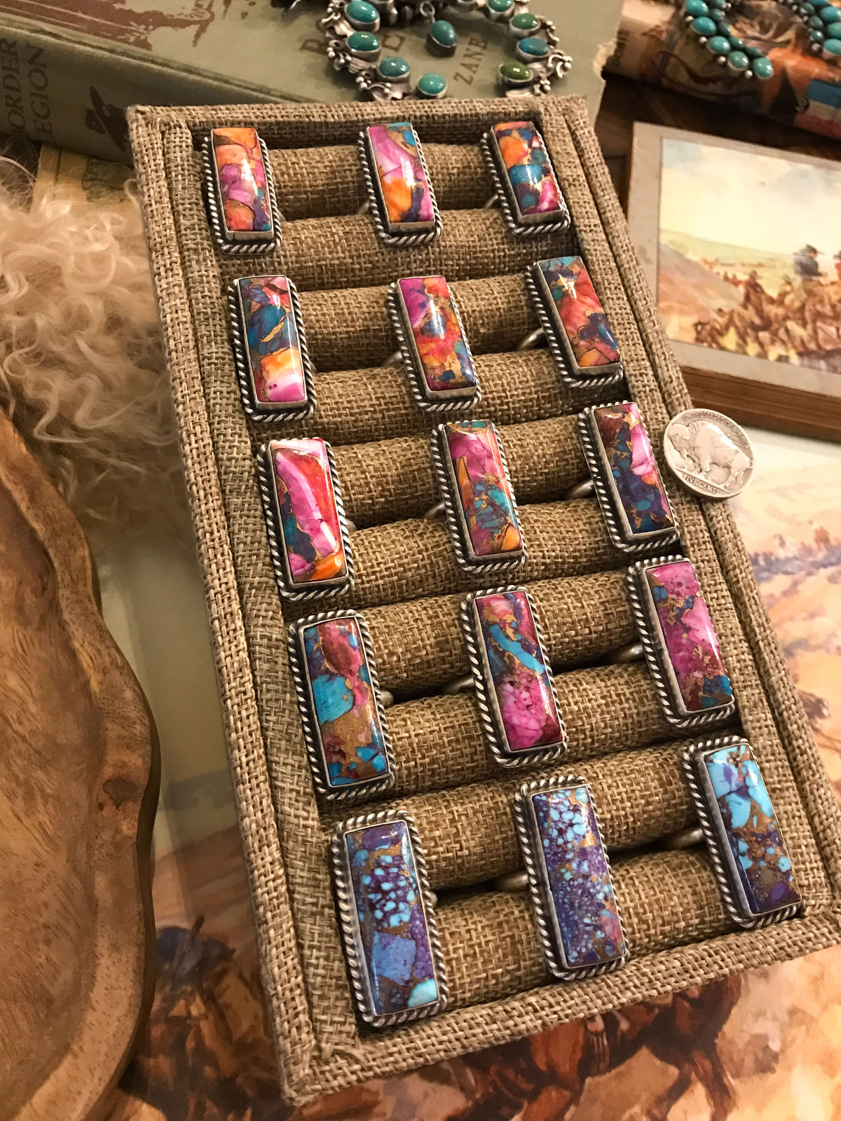 The Big Chief Pink Dahlia Rings-Rings-Calli Co., Turquoise and Silver Jewelry, Native American Handmade, Zuni Tribe, Navajo Tribe, Brock Texas