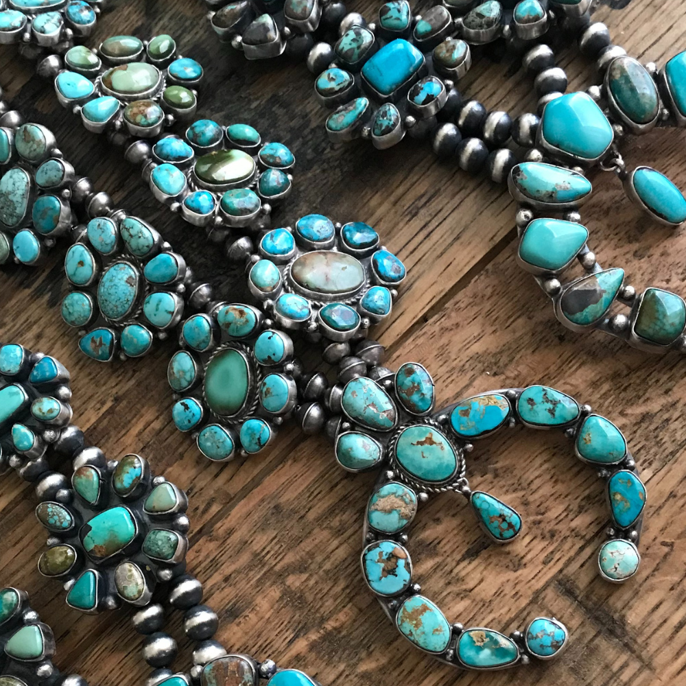 Turquoise and Sterling Silver Squash Blossom Necklaces from Cali Co Silver