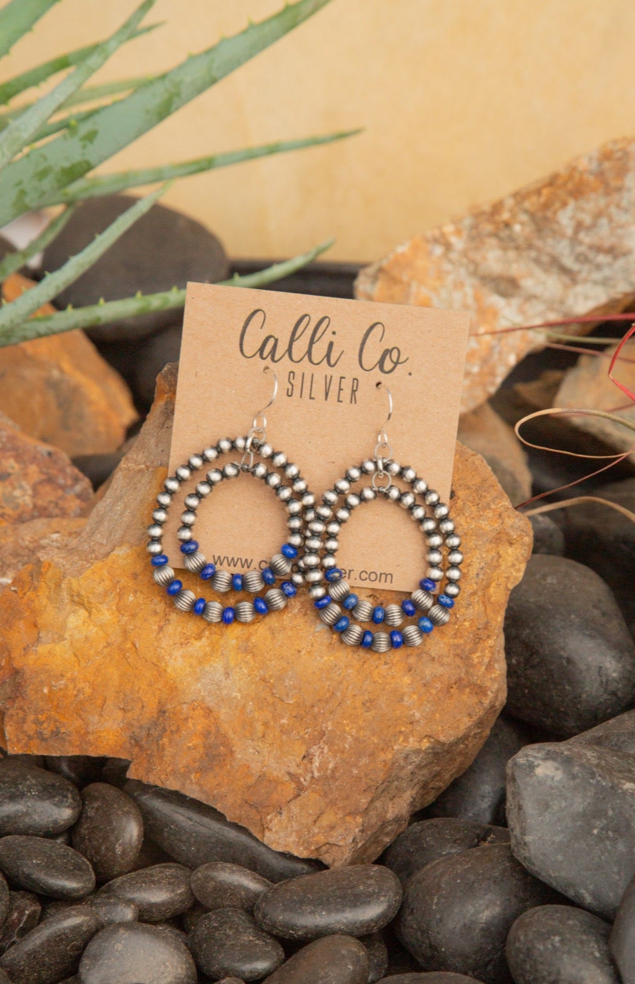The Lincoln Lapis and Pearl Hoop Earrings-Earrings-Calli Co., Turquoise and Silver Jewelry, Native American Handmade, Zuni Tribe, Navajo Tribe, Brock Texas