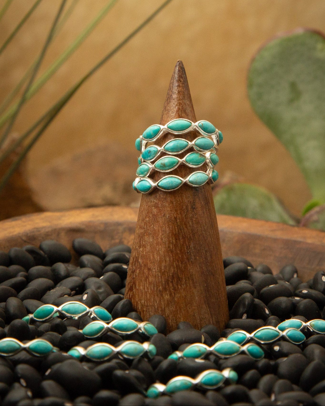 The Turquoise 5 Stone Ring-Rings-Calli Co., Turquoise and Silver Jewelry, Native American Handmade, Zuni Tribe, Navajo Tribe, Brock Texas