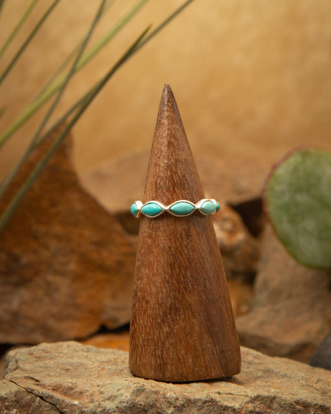 The Turquoise 5 Stone Ring-Rings-Calli Co., Turquoise and Silver Jewelry, Native American Handmade, Zuni Tribe, Navajo Tribe, Brock Texas
