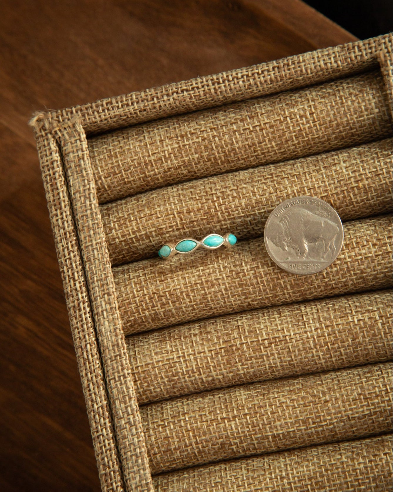 The Turquoise 5 Stone Ring-Rings-Calli Co., Turquoise and Silver Jewelry, Native American Handmade, Zuni Tribe, Navajo Tribe, Brock Texas