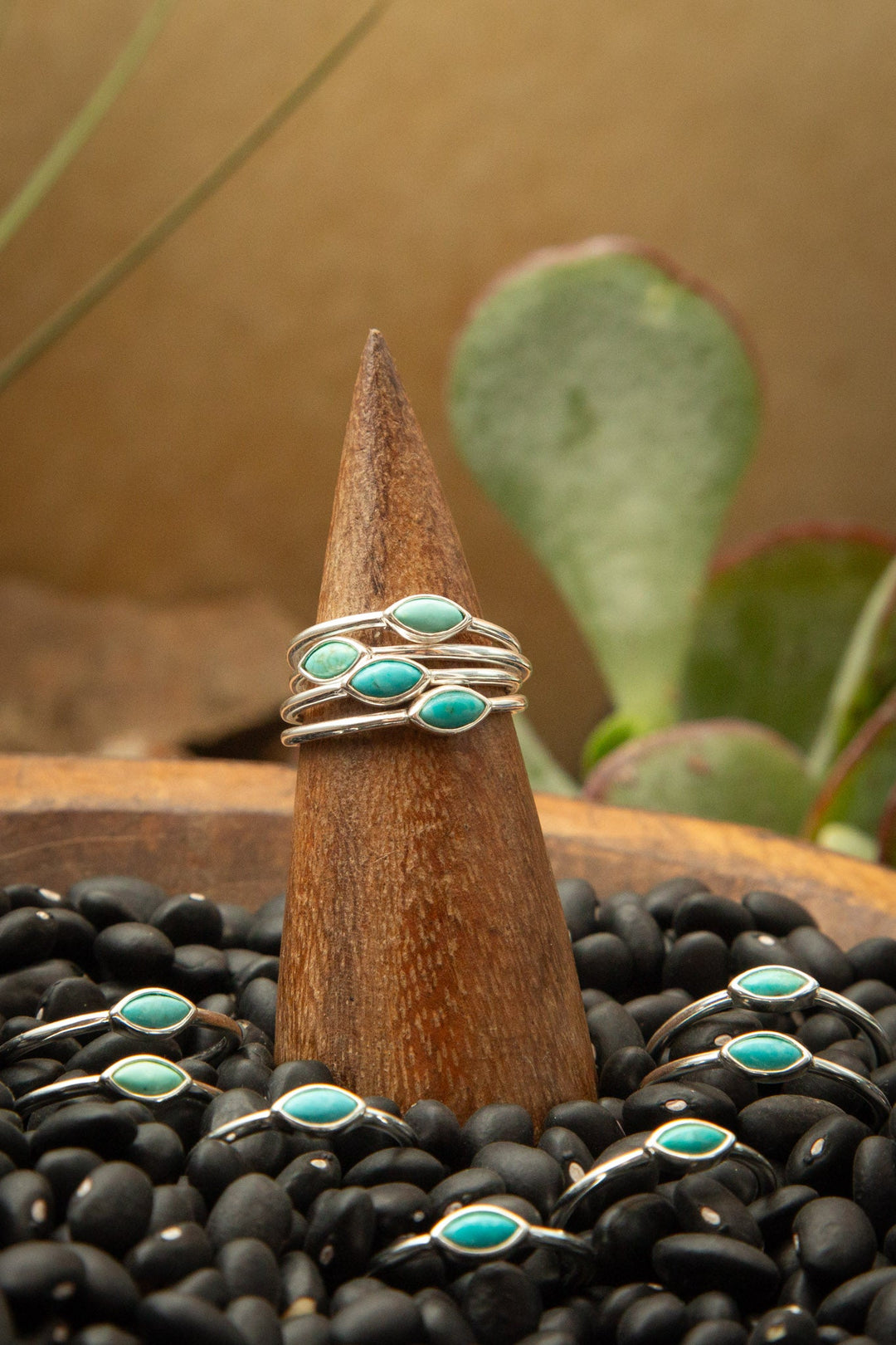 Front View. The Turquoise Marquise Ring-Rings-Calli Co., Turquoise and Silver Jewelry, Native American Handmade, Zuni Tribe, Navajo Tribe, Brock Texas