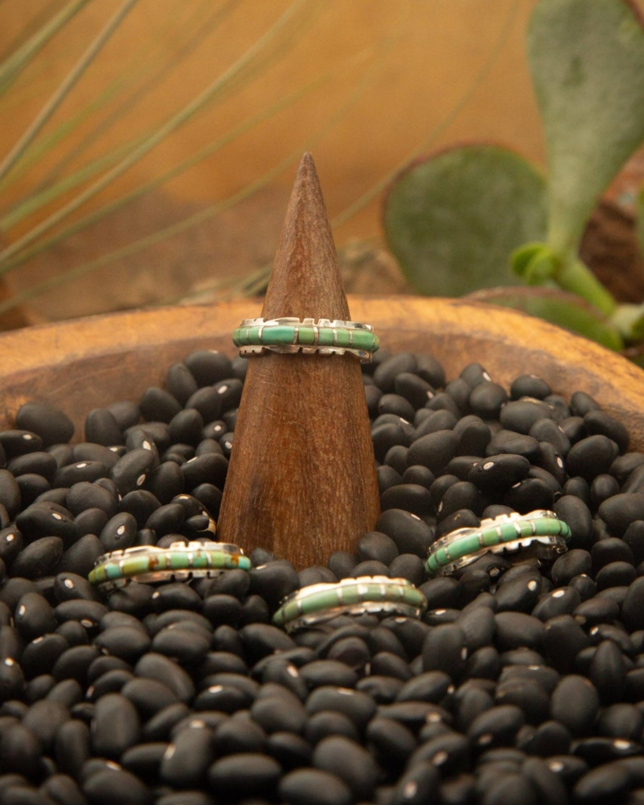 The Scalloped Inlay Ring in Green-Rings-Calli Co., Turquoise and Silver Jewelry, Native American Handmade, Zuni Tribe, Navajo Tribe, Brock Texas