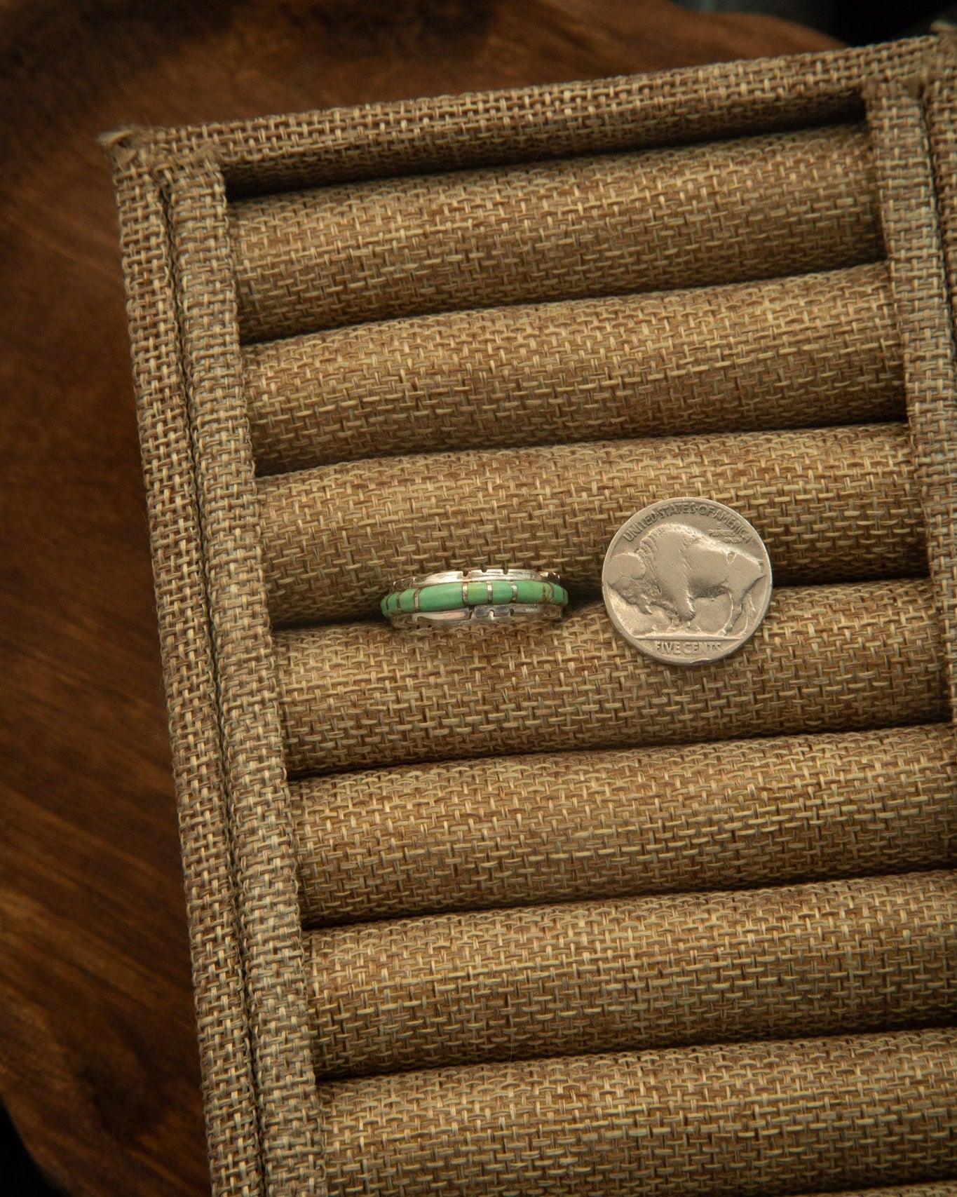 The Scalloped Inlay Ring in Green-Rings-Calli Co., Turquoise and Silver Jewelry, Native American Handmade, Zuni Tribe, Navajo Tribe, Brock Texas