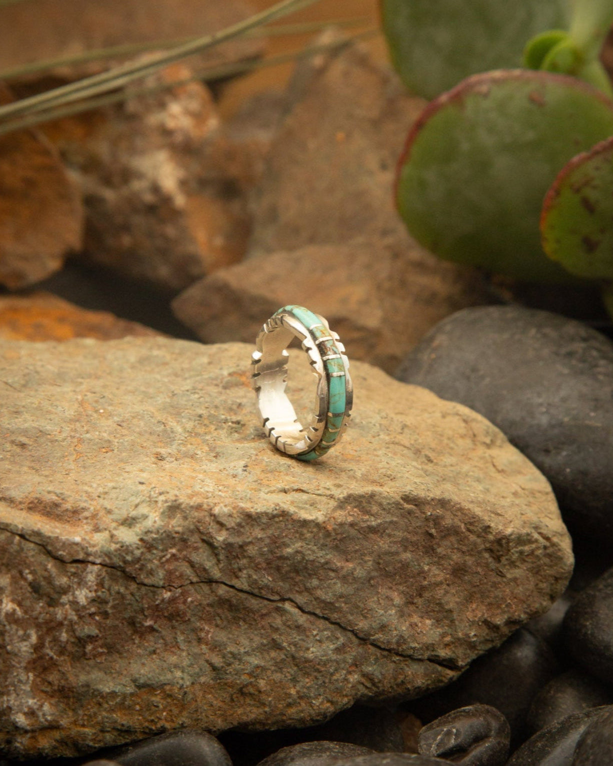 The Scalloped Inlay Ring in Light Blue-Rings-Calli Co., Turquoise and Silver Jewelry, Native American Handmade, Zuni Tribe, Navajo Tribe, Brock Texas
