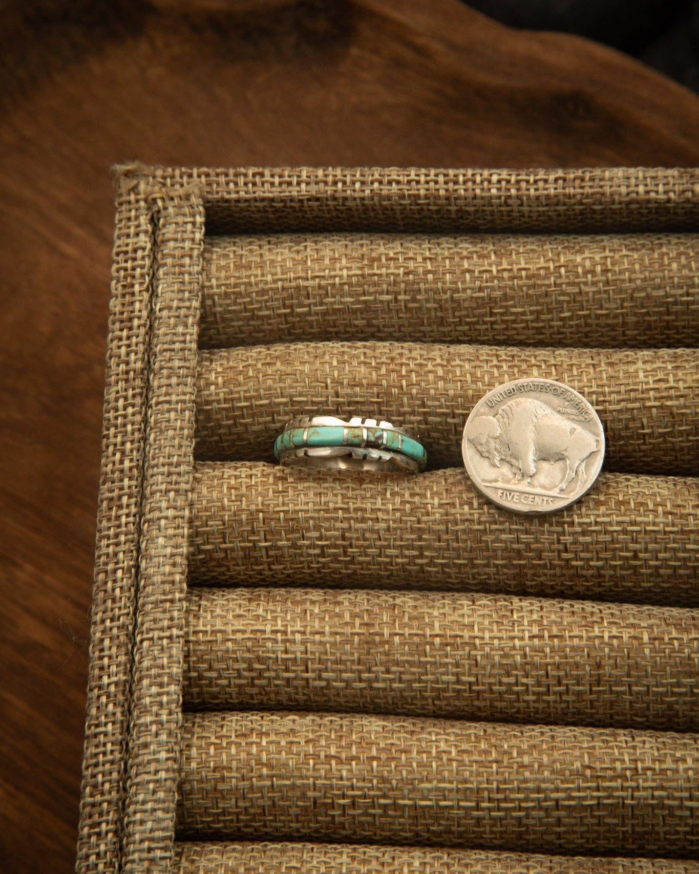 The Scalloped Inlay Ring in Light Blue-Rings-Calli Co., Turquoise and Silver Jewelry, Native American Handmade, Zuni Tribe, Navajo Tribe, Brock Texas