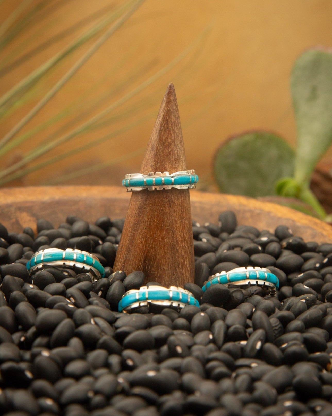 The Scalloped Inlay Ring in Dark Blue-Rings-Calli Co., Turquoise and Silver Jewelry, Native American Handmade, Zuni Tribe, Navajo Tribe, Brock Texas