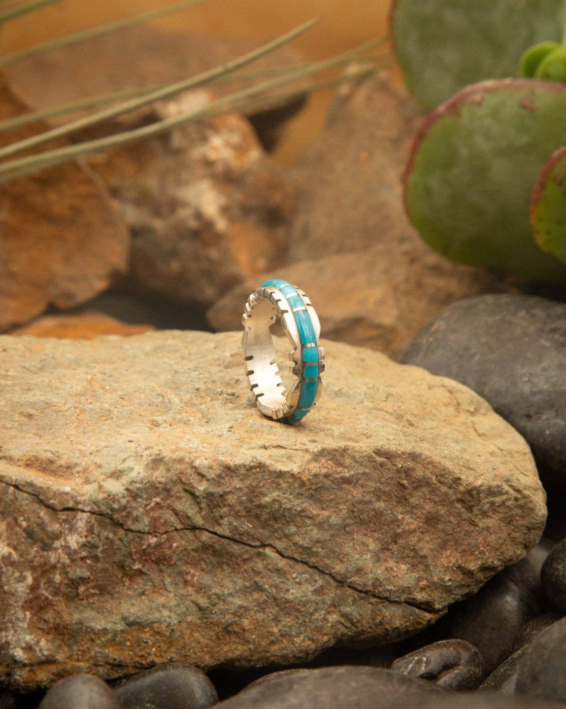 The Scalloped Inlay Ring in Dark Blue-Rings-Calli Co., Turquoise and Silver Jewelry, Native American Handmade, Zuni Tribe, Navajo Tribe, Brock Texas