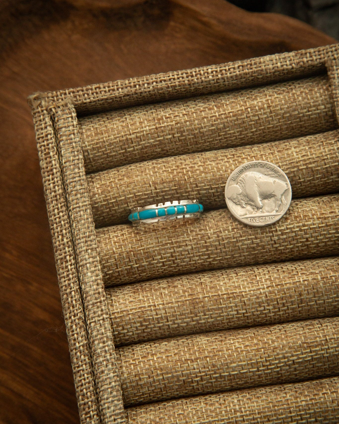 The Scalloped Inlay Ring in Dark Blue-Rings-Calli Co., Turquoise and Silver Jewelry, Native American Handmade, Zuni Tribe, Navajo Tribe, Brock Texas