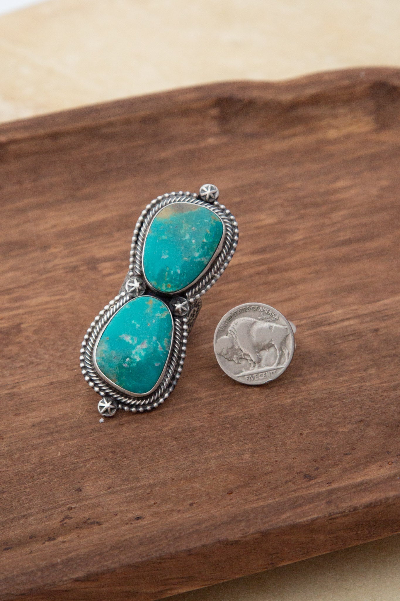 The Fenton Double Stone Ring 1, Sz 9-Rings-Calli Co., Turquoise and Silver Jewelry, Native American Handmade, Zuni Tribe, Navajo Tribe, Brock Texas