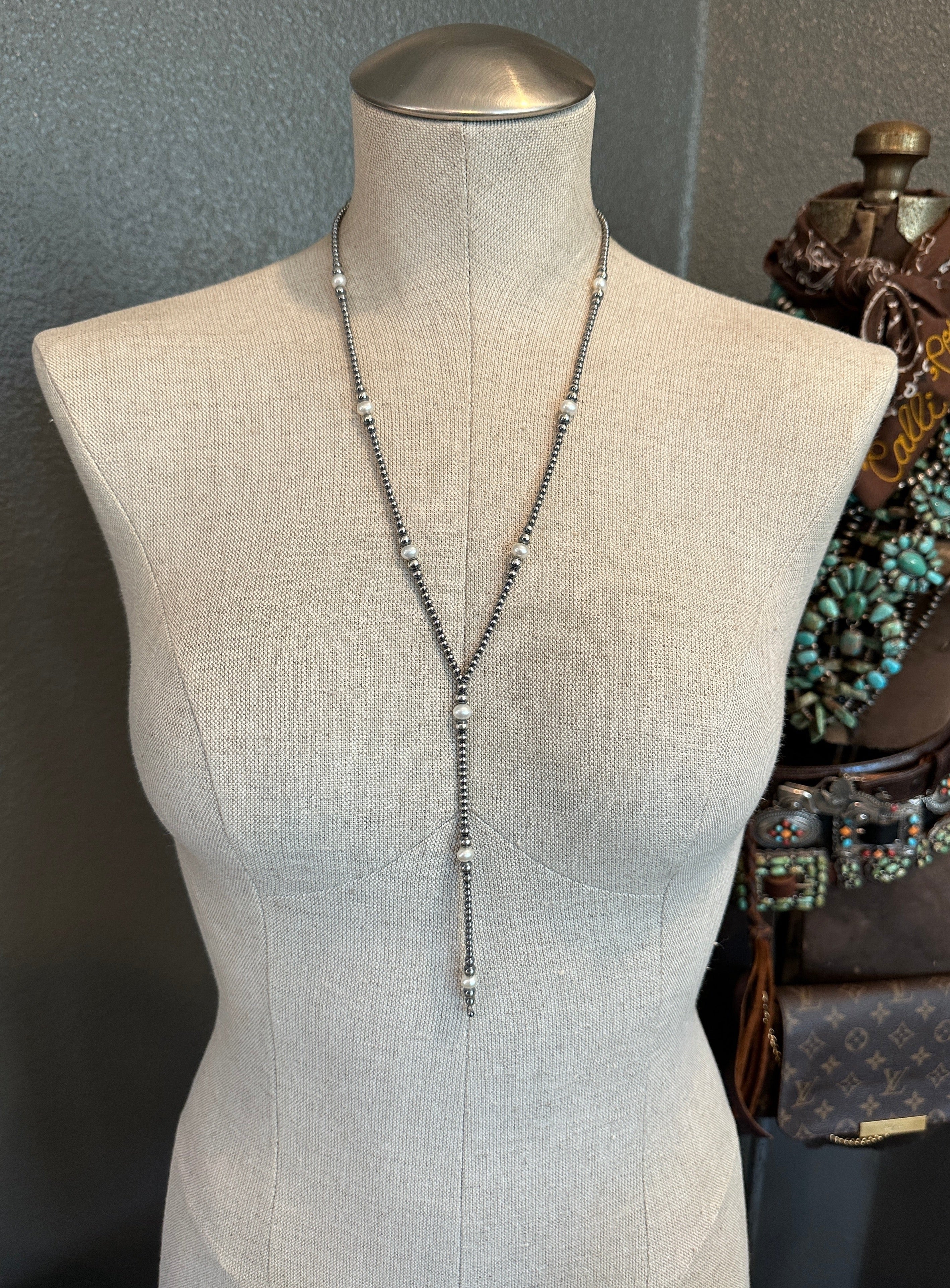 The Laguna Lariat-Necklaces-Calli Co., Turquoise and Silver Jewelry, Native American Handmade, Zuni Tribe, Navajo Tribe, Brock Texas