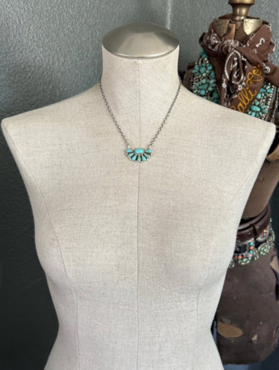 The Woodson Half Cluster Necklaces-Necklaces-Calli Co., Turquoise and Silver Jewelry, Native American Handmade, Zuni Tribe, Navajo Tribe, Brock Texas