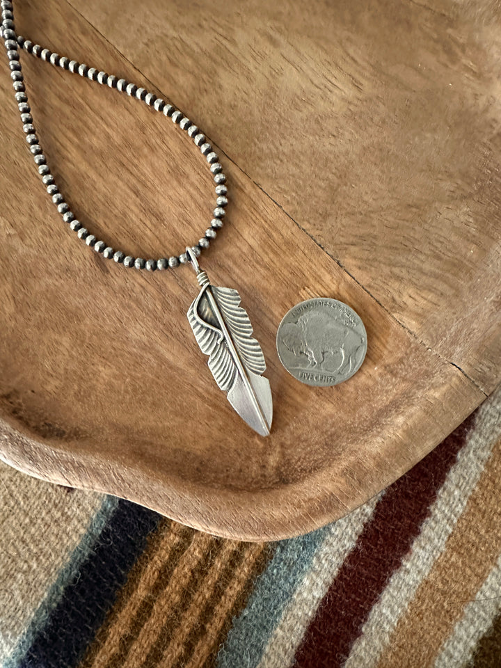 The Sterling Feather Pendant-Pendants-Calli Co., Turquoise and Silver Jewelry, Native American Handmade, Zuni Tribe, Navajo Tribe, Brock Texas