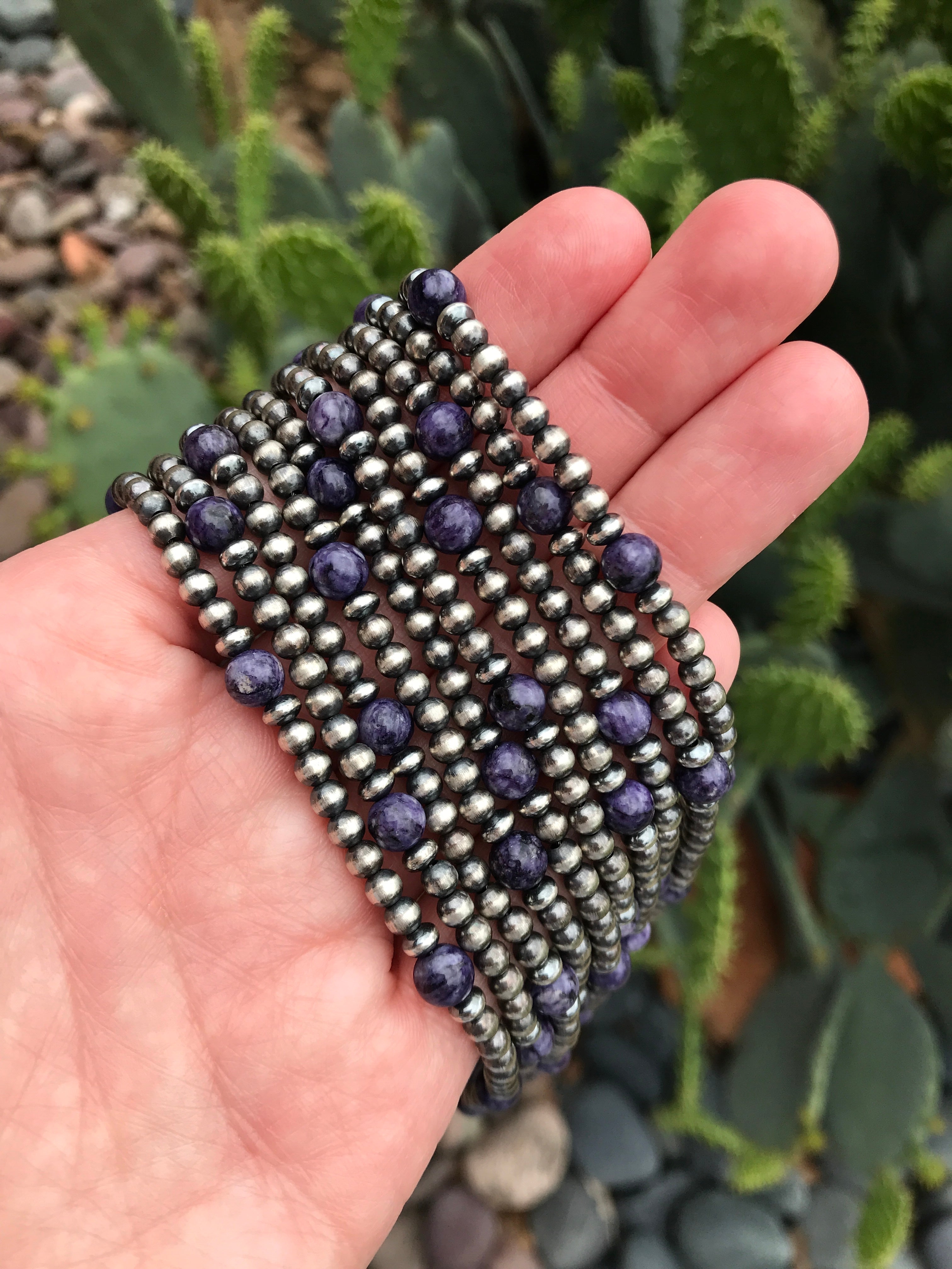 The Bend Charoite Necklace, 20"-Necklaces-Calli Co., Turquoise and Silver Jewelry, Native American Handmade, Zuni Tribe, Navajo Tribe, Brock Texas