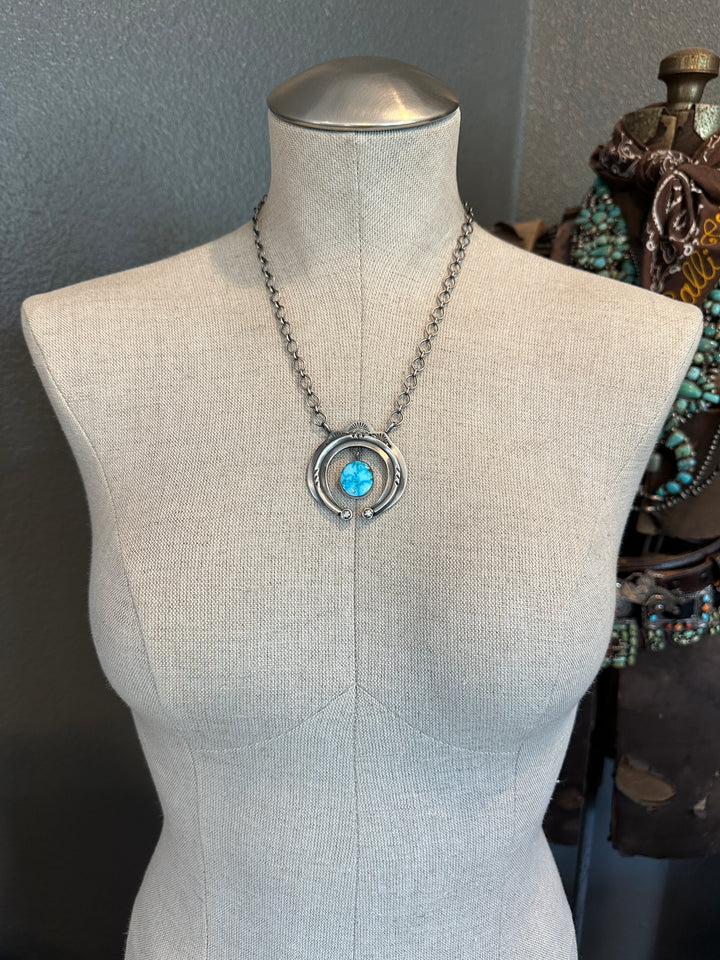 The Snowmass Turquoise Naja Necklace-Necklaces-Calli Co., Turquoise and Silver Jewelry, Native American Handmade, Zuni Tribe, Navajo Tribe, Brock Texas