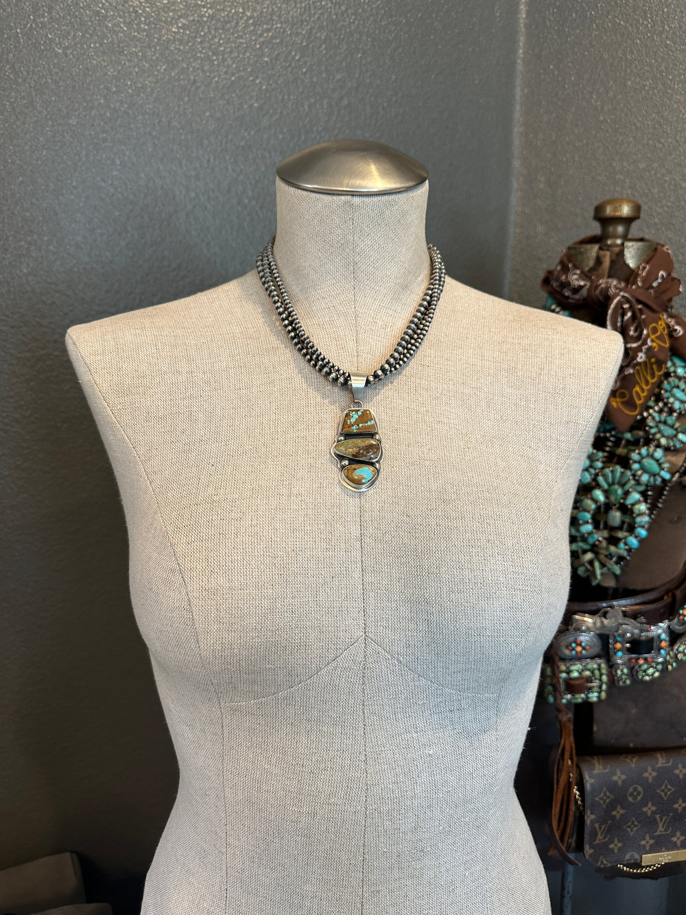 The Allamore Turquoise Pendant-Pendants-Calli Co., Turquoise and Silver Jewelry, Native American Handmade, Zuni Tribe, Navajo Tribe, Brock Texas