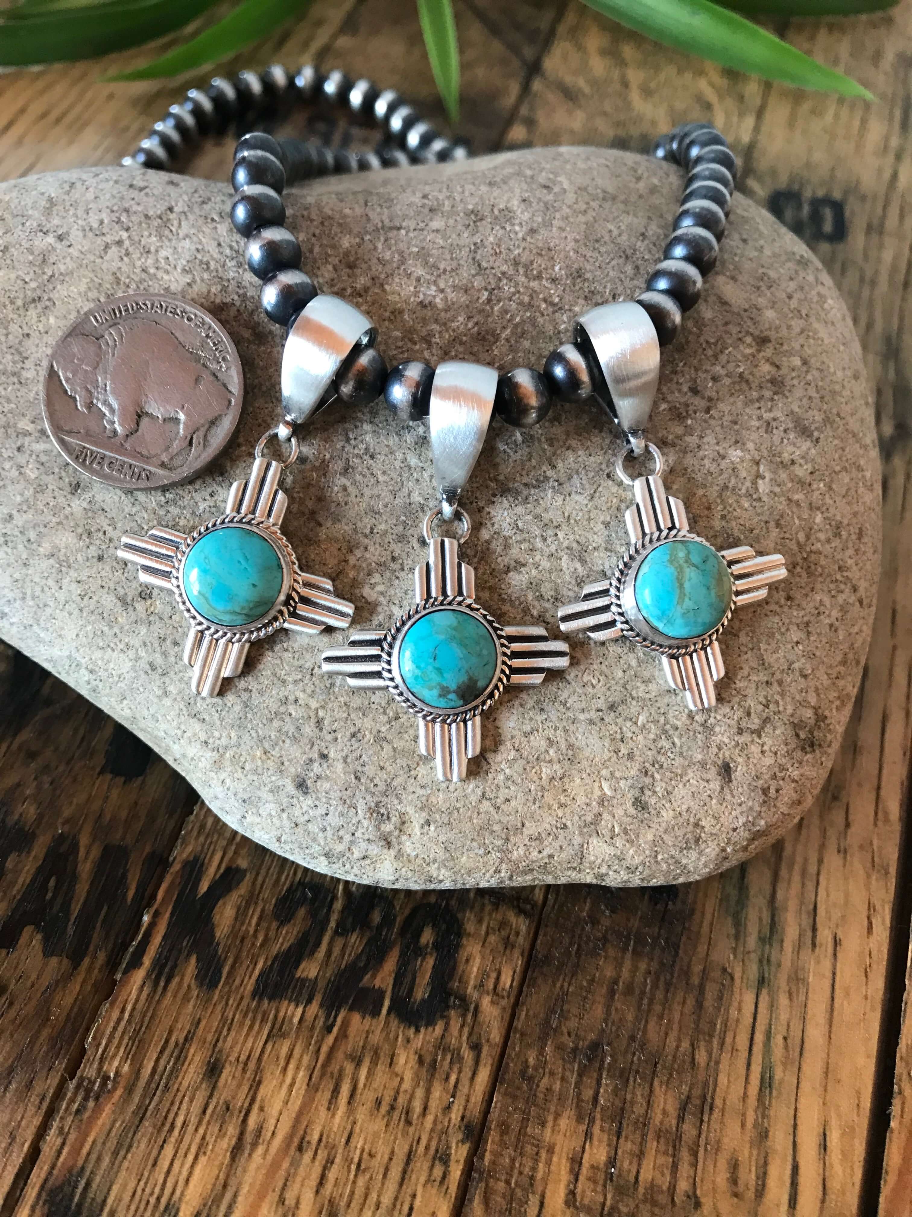 The Zia Turquoise Pendants-Pendants-Calli Co., Turquoise and Silver Jewelry, Native American Handmade, Zuni Tribe, Navajo Tribe, Brock Texas