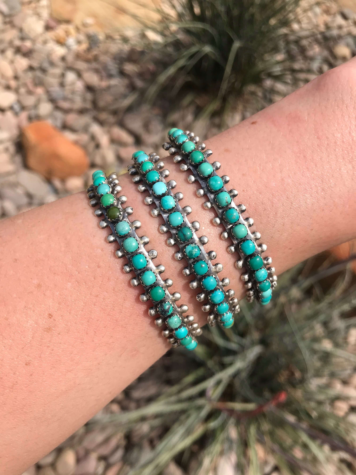 The Tupelo Turquoise Row Cuffs-Bracelets & Cuffs-Calli Co., Turquoise and Silver Jewelry, Native American Handmade, Zuni Tribe, Navajo Tribe, Brock Texas
