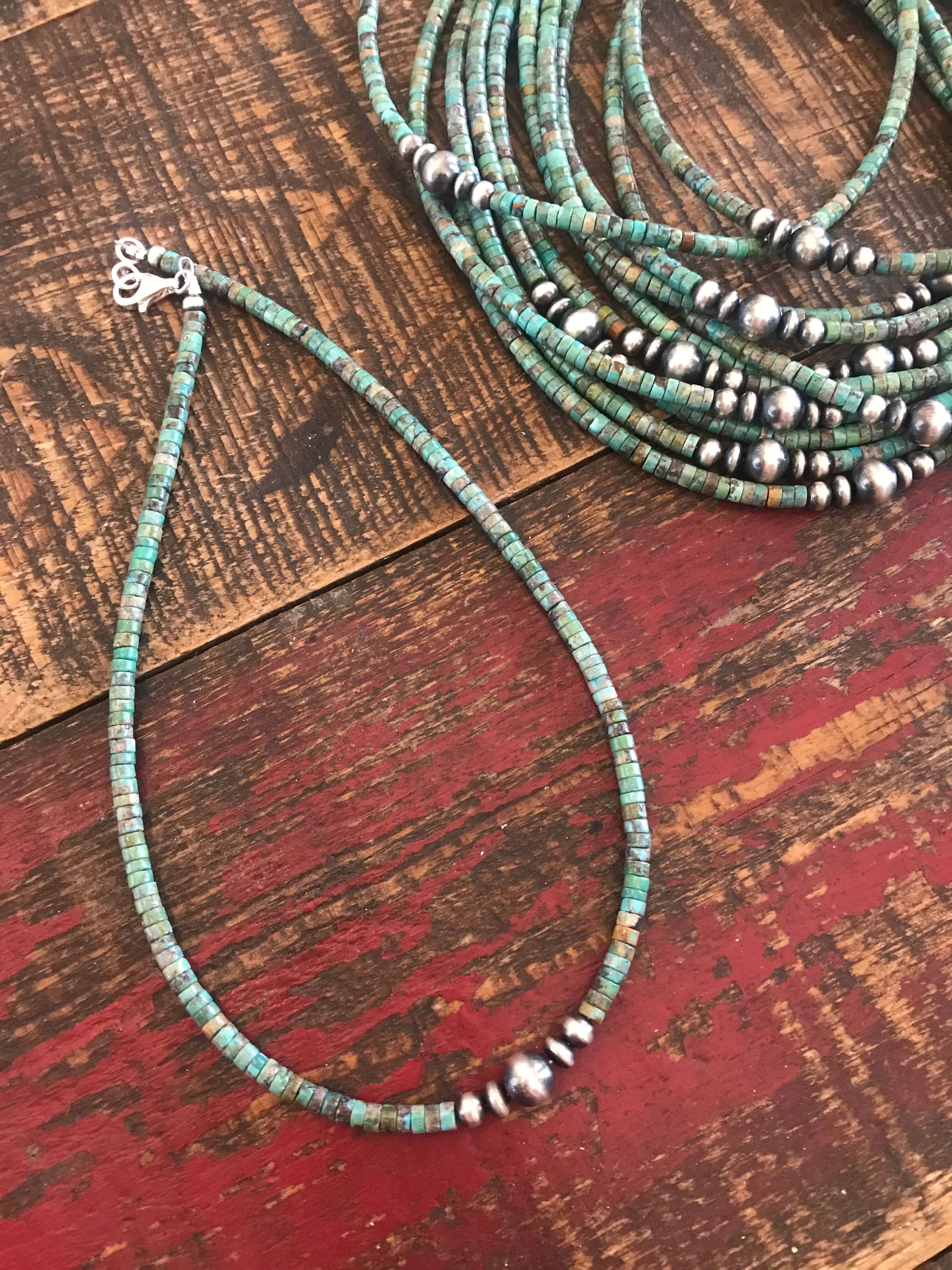 The Lemhi Turquoise Necklace, 18"-Necklaces-Calli Co., Turquoise and Silver Jewelry, Native American Handmade, Zuni Tribe, Navajo Tribe, Brock Texas